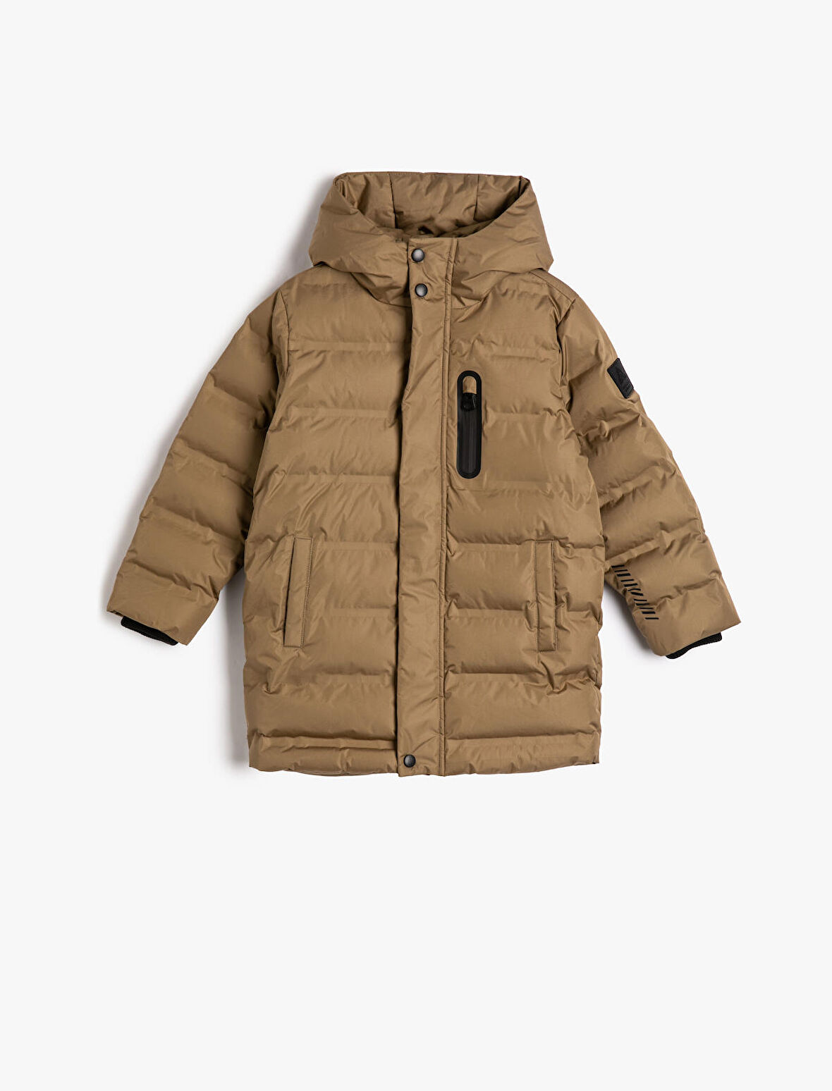 Uzun Şişme Mont İçi Polar Astarlı Kapitone Kapşonlu Rüzgar Kapaklı