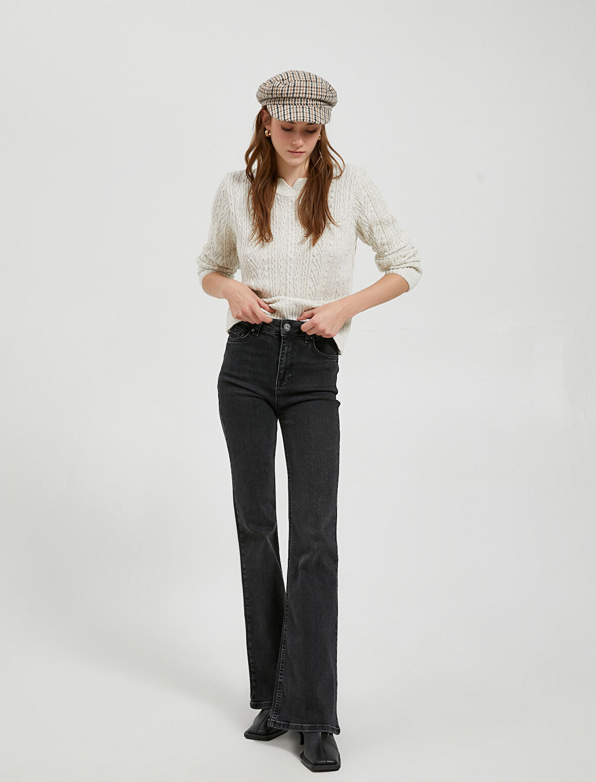 Örgü Motifli Kazak Uzun Kollu Kaşmir Dokulu