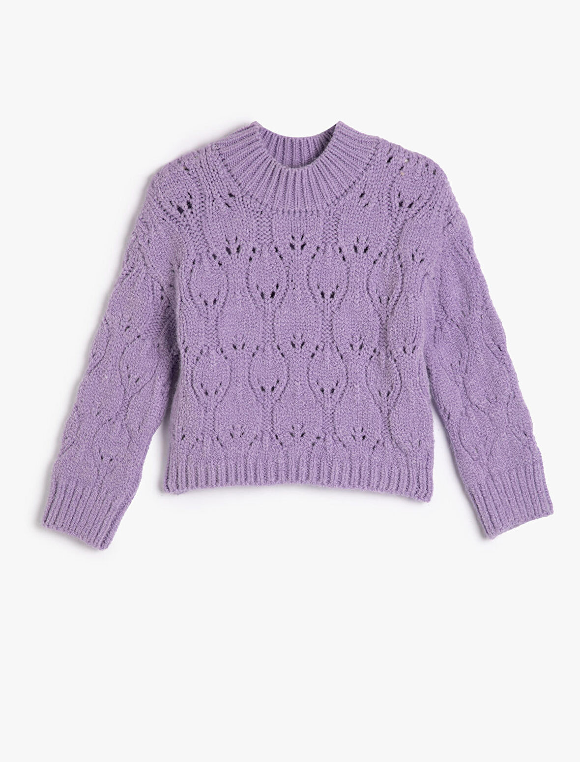 Örgü Kazak Ajurlu Yuvarlak Yaka Uzun Kollu Yumuşak Dokulu