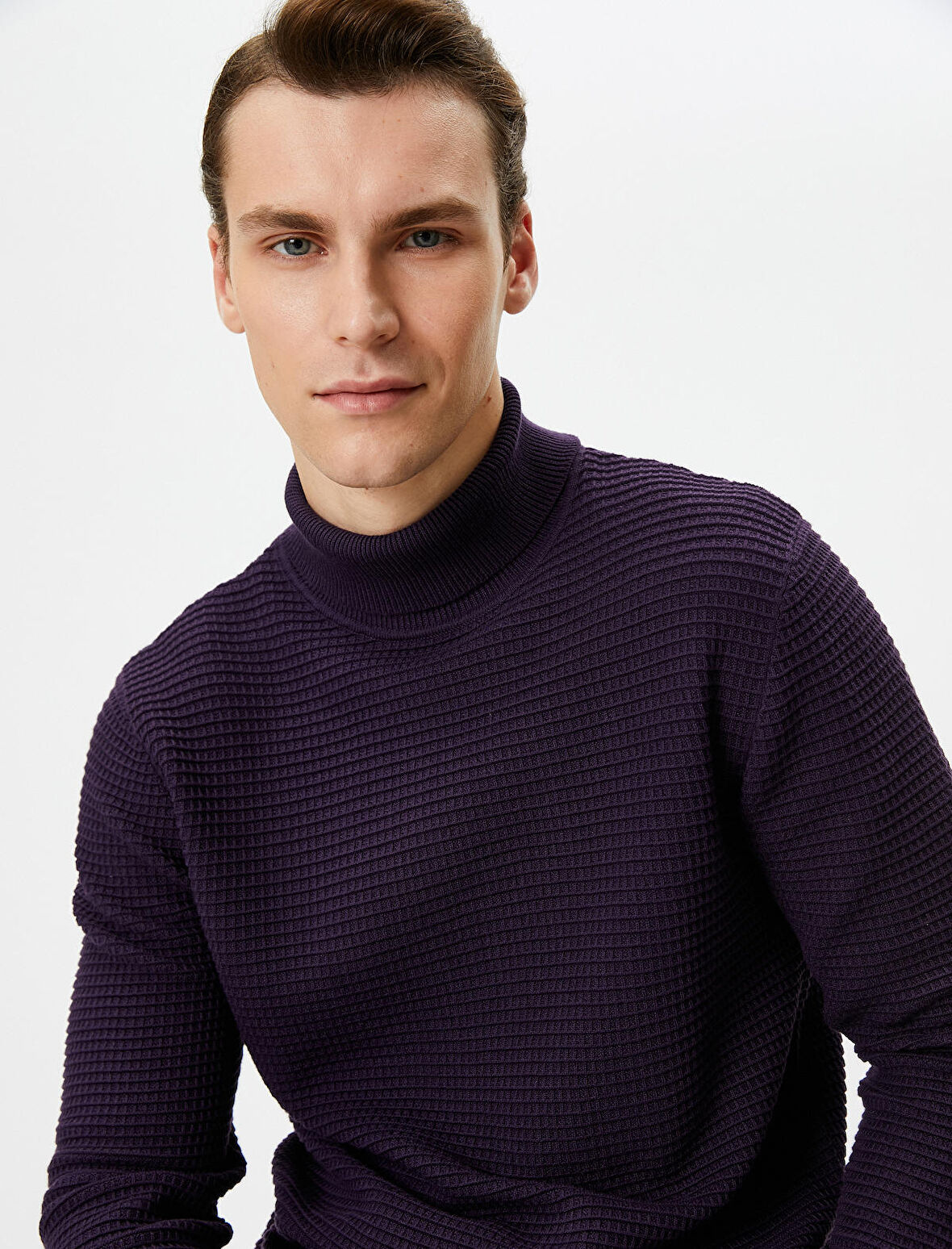 Balıkçı Yaka Kazak Triko Slim Fit Dokulu Uzun Kollu