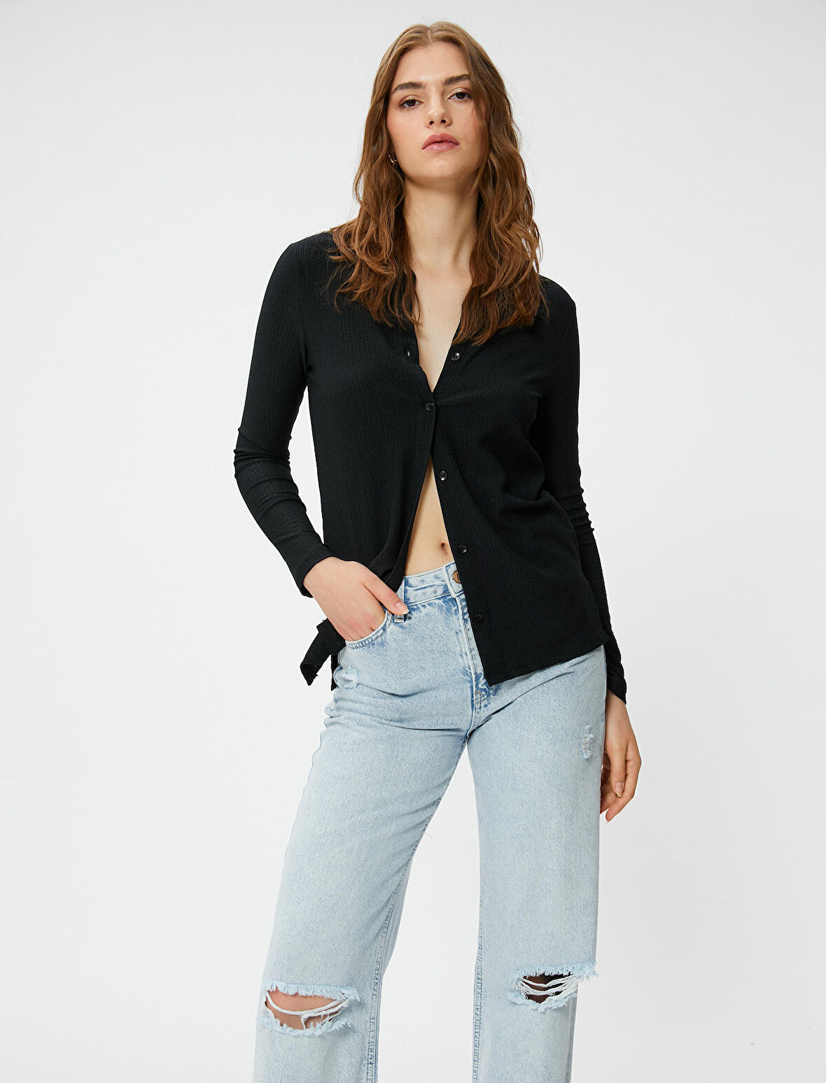 Dokulu Gömlek Uzun Kollu