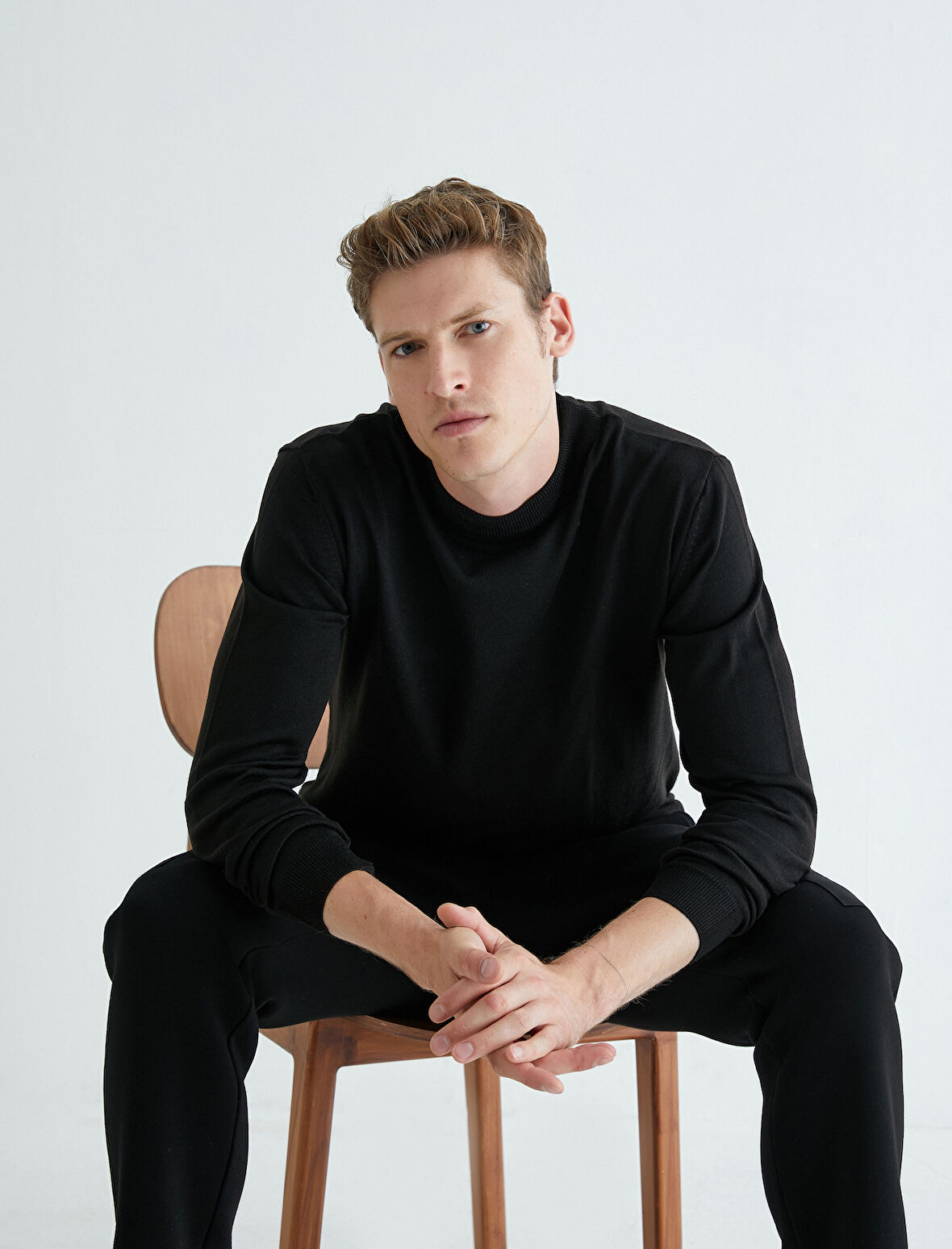 Basic Triko Kazak Yarım Balıkçı Yaka Uzun Kollu