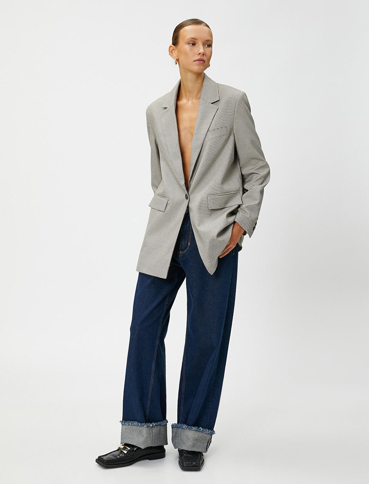 Oversize Blazer Ceket Tek Düğmeli