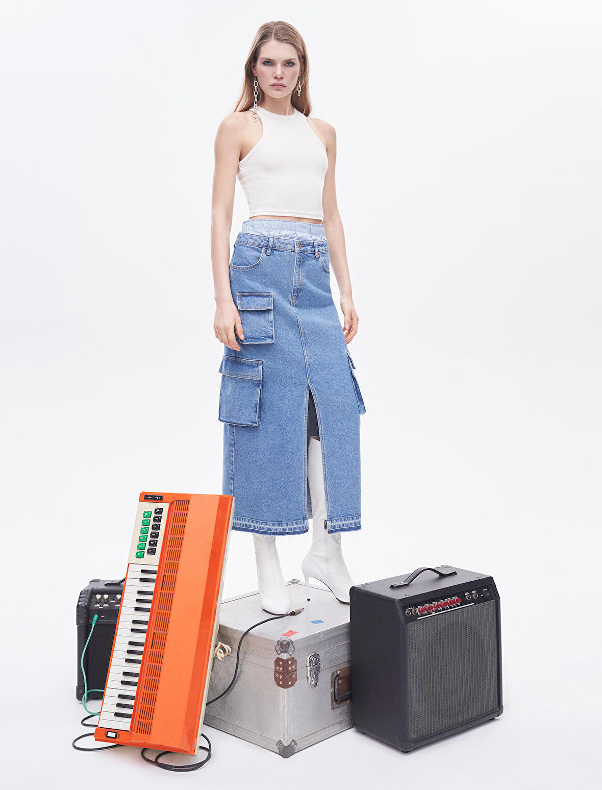 Midi Kot Etek Kargo Yırtmaçlı Cep Detaylı Normal Bel