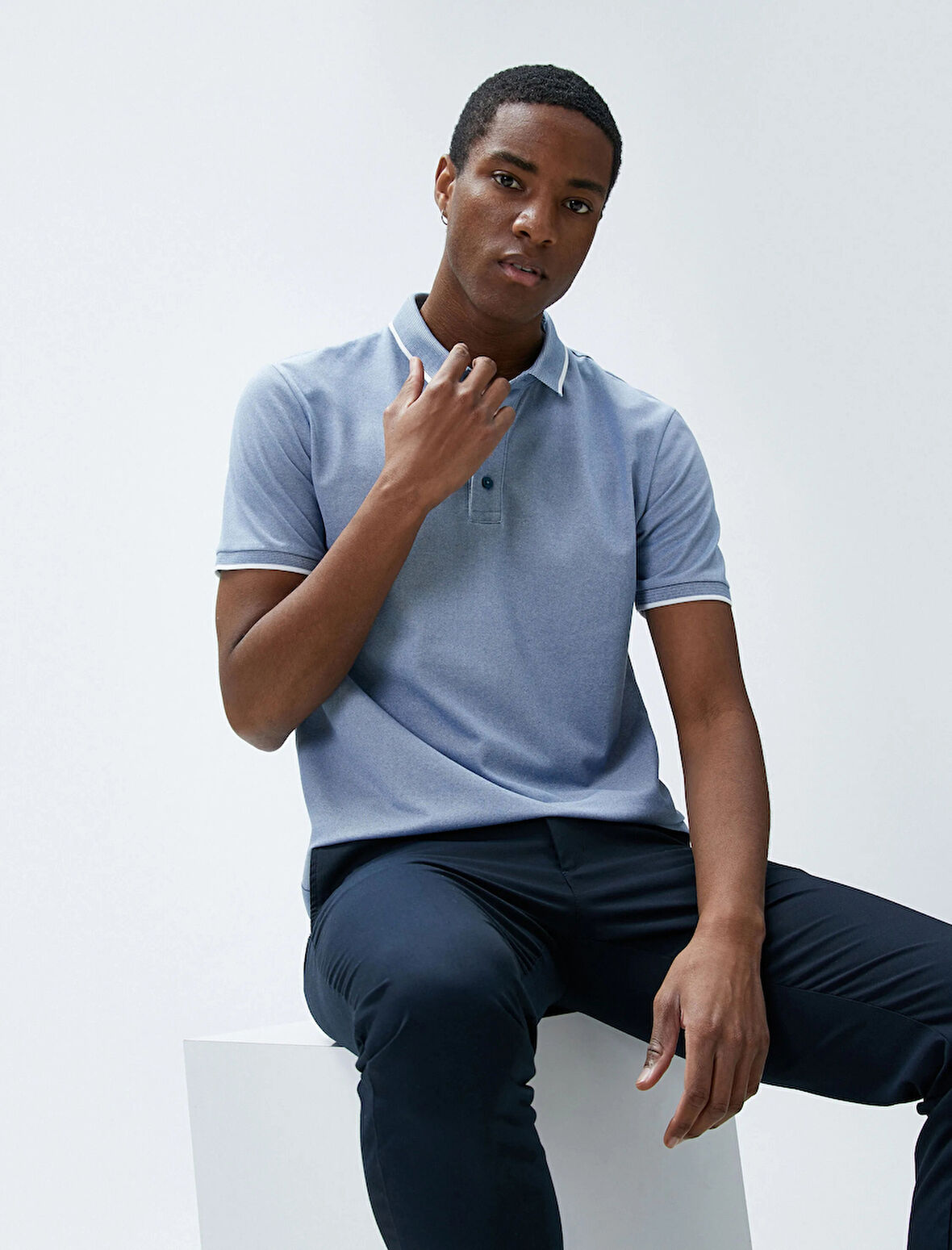 Polo Yaka Tişört Düğmeli Dar Kesim Kısa Kollu