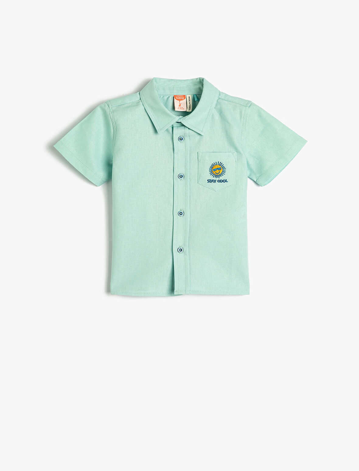 Keten Karışımlı Gömlek Kısa Kollu Cepli İşleme Detaylı