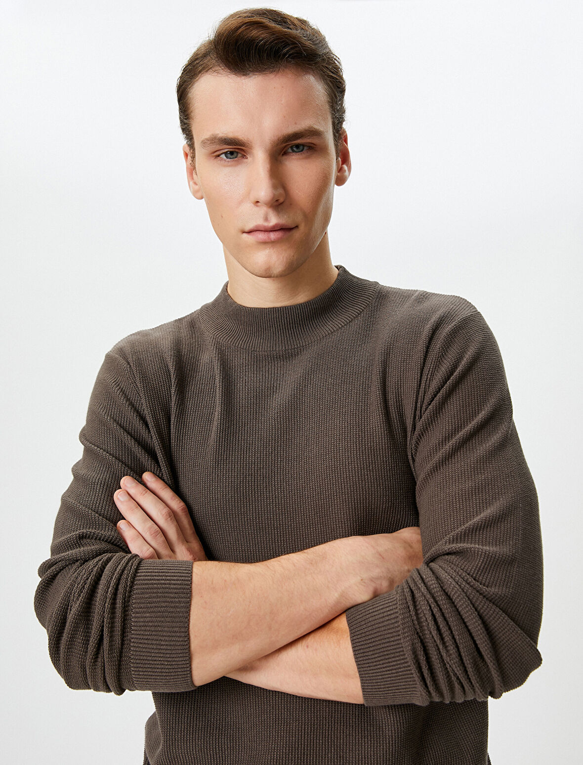 Yarım Balıkçı Yaka Kazak Triko Dokulu Uzun Kollu Pamuklu