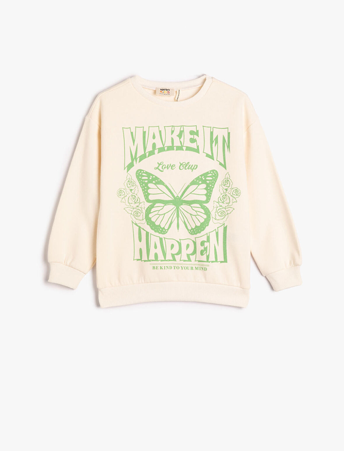 Kelebekli Sweatshirt Uzun Kollu Bisiklet Yaka Baskılı