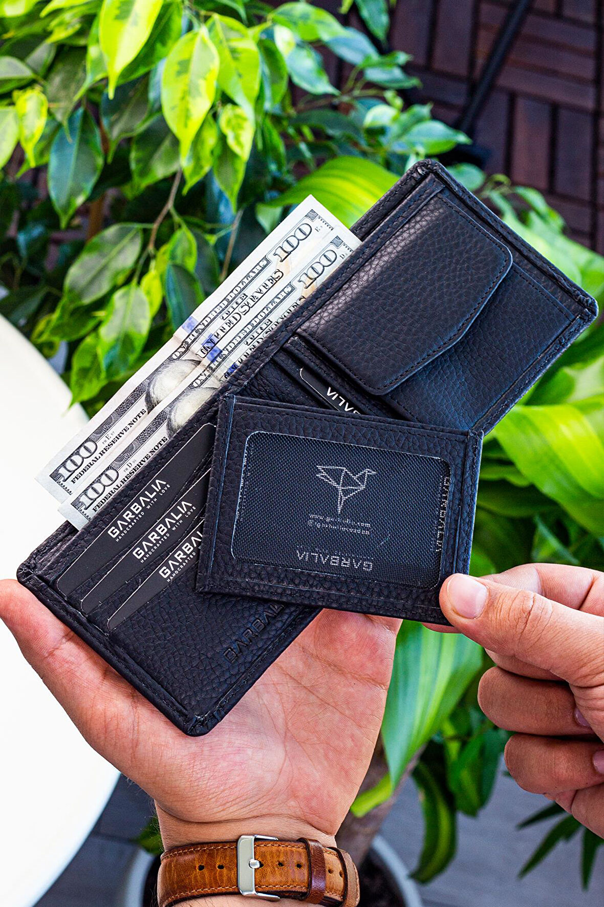 Garbalia Kanguru Hakiki Deri RFID Engelleyici Crazy Cüzdan Kartlık