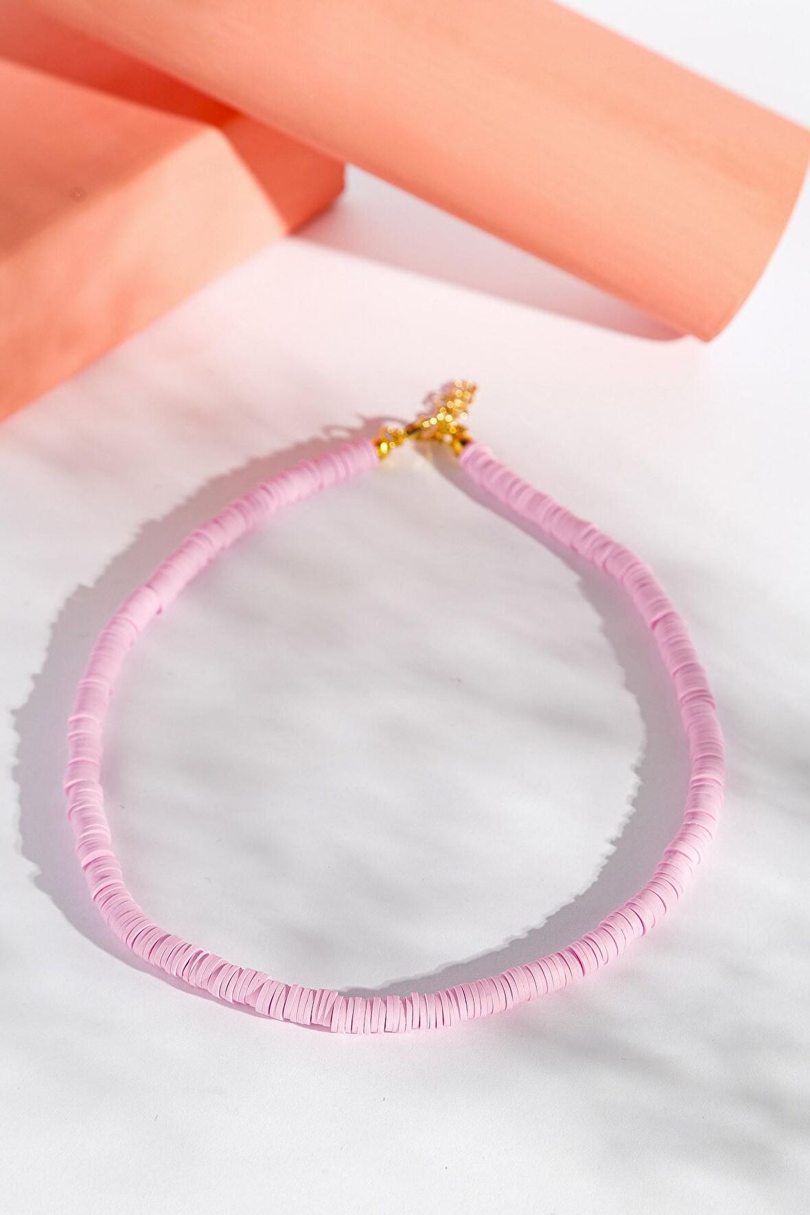 Pembe Fimo Boncuk Kolye, Choker Kolye