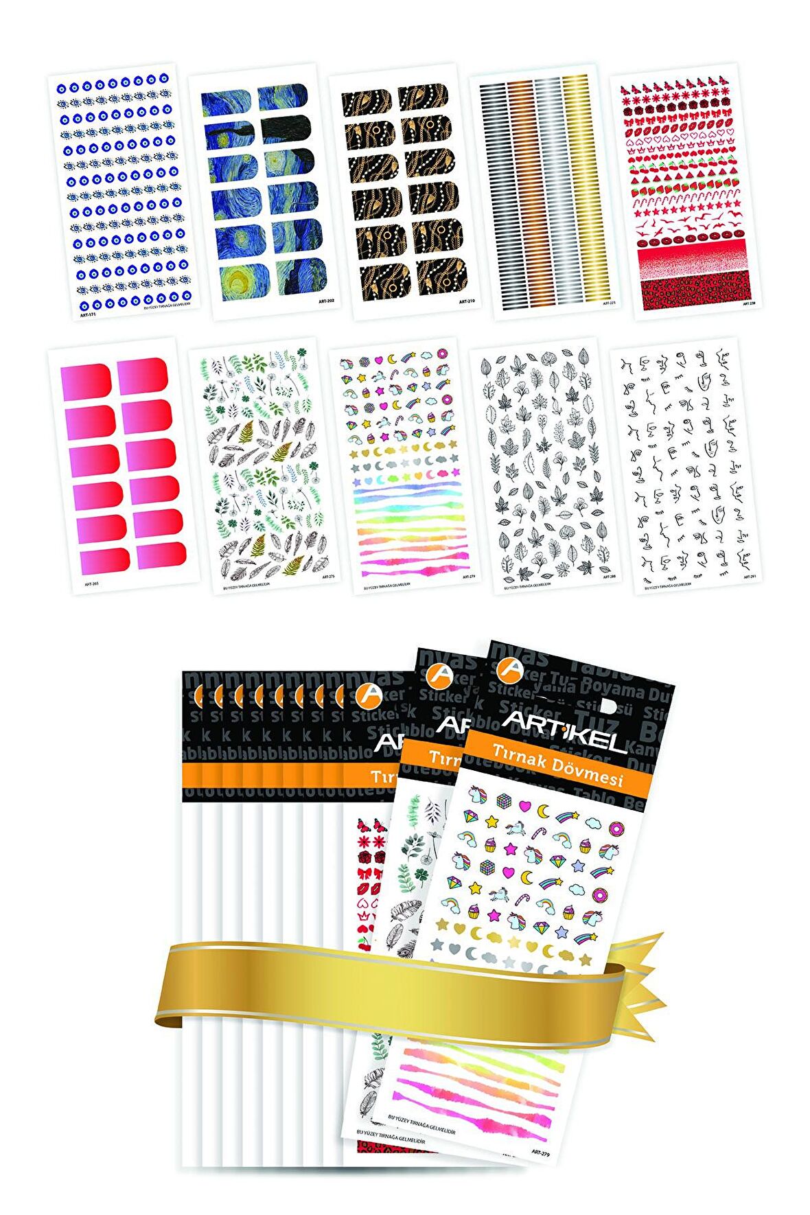 10'lu Tırnak Dövmesi Seti -3, Tırnak Sticker Seti, Nail Art, Tattoo ART-581