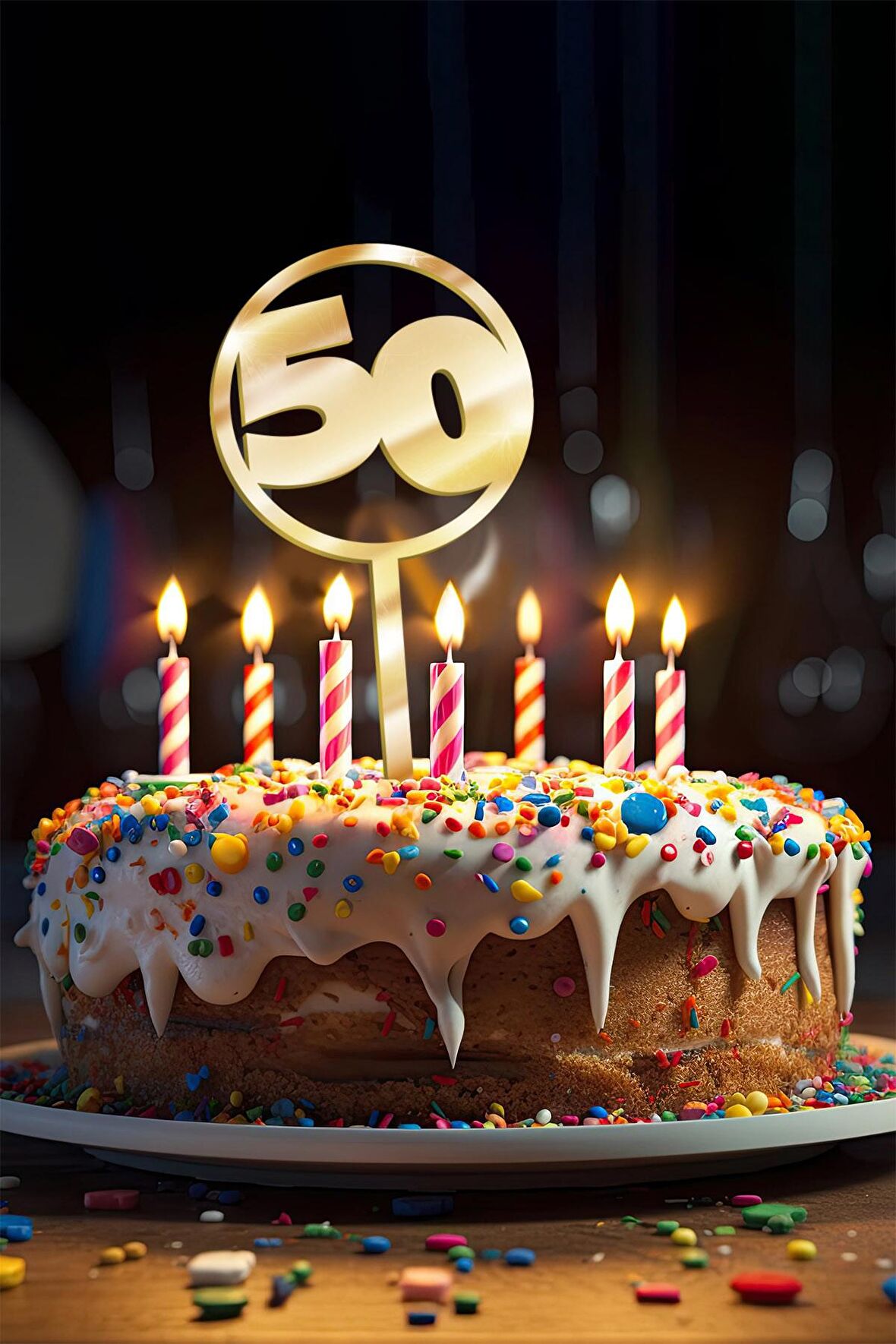 Gold 50 Yaş Yazılı Ayna Pleksi Pasta Üstü & Doğum Günü Partisi & Pleksi Pasta Süsü