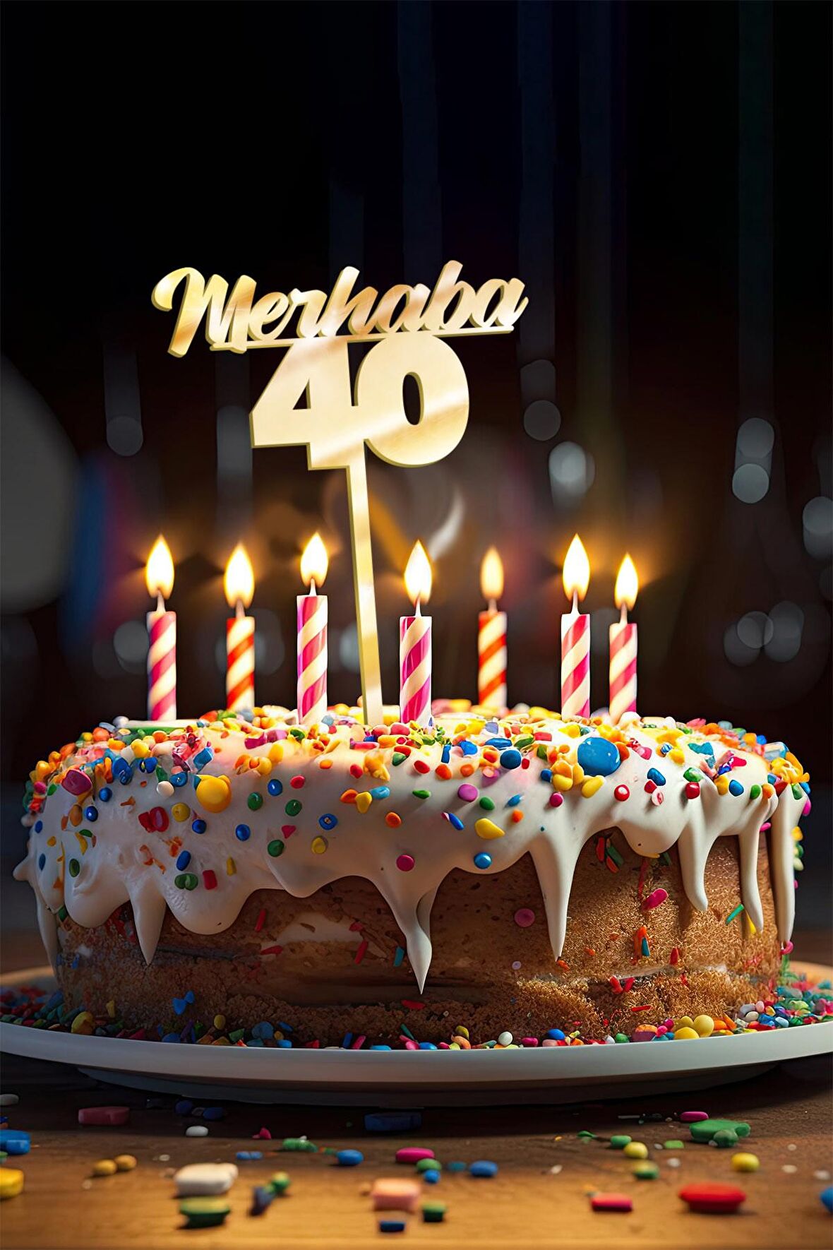 Gold Merhaba 40 Yaş Yazılı Ayna Pleksi Pasta Üstü & Doğum Günü Partisi & Pleksi Pasta Süsü