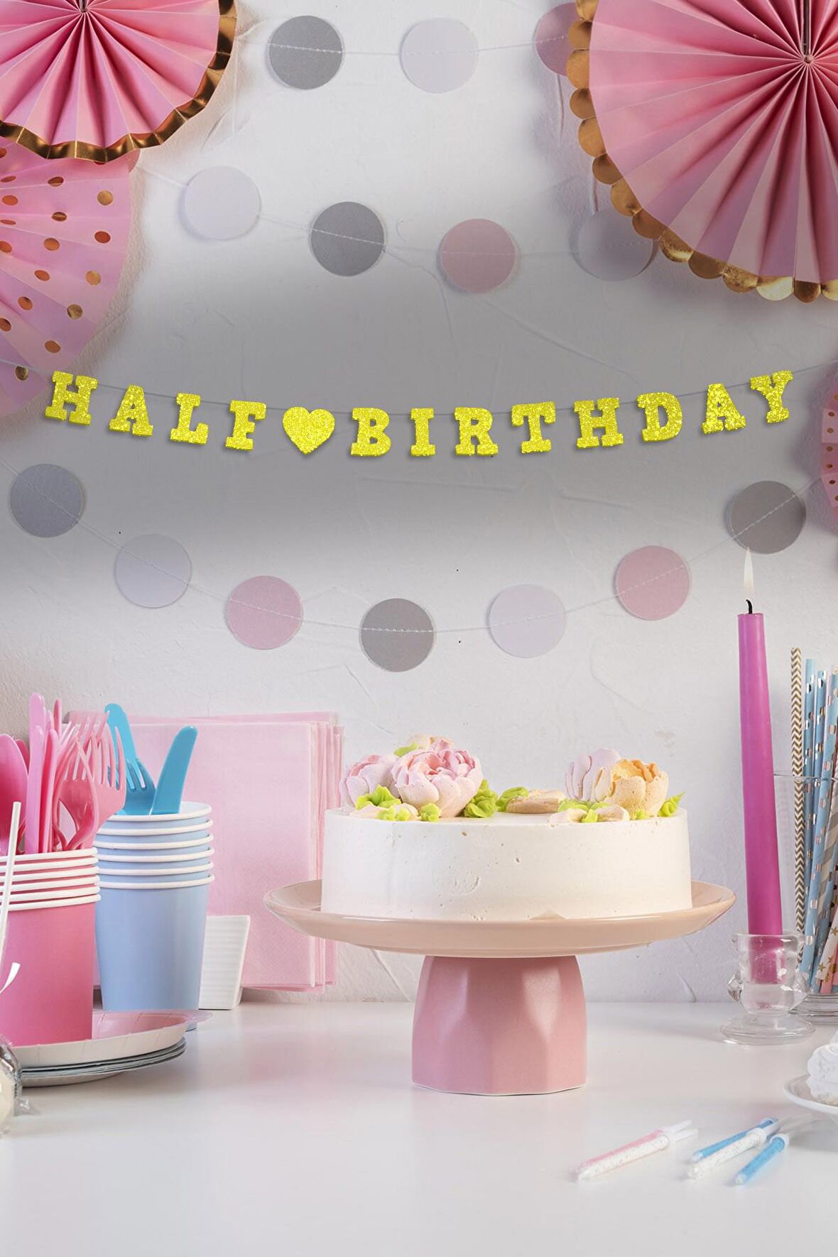 Gold Half Birthday Yazılı Banner, Yarım Yaş Partisi, Doğum Günü Süsü, Simli Eva Banner