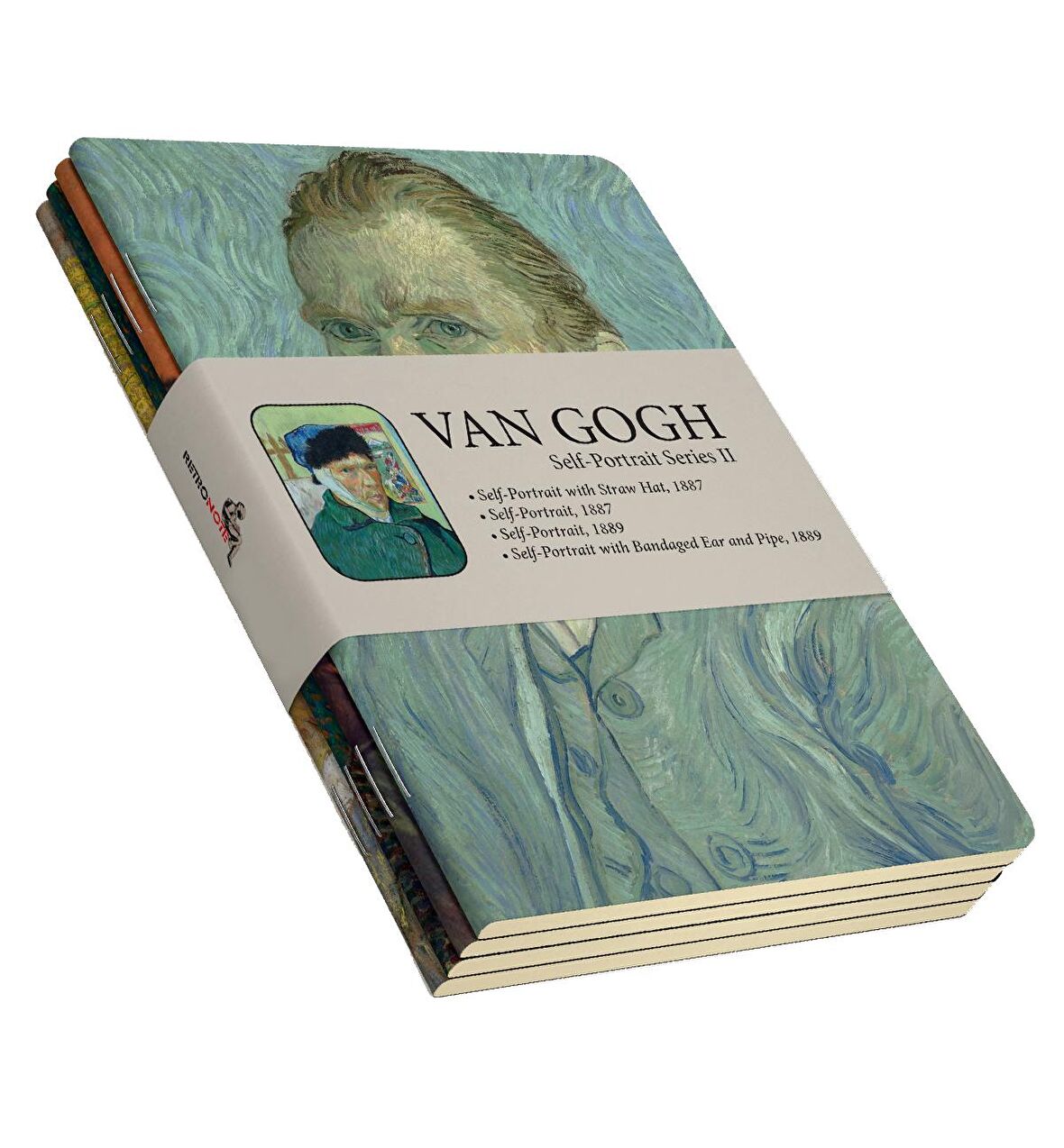 Van Gogh 4'lü Defter Seti 5 - Self-Portrait Series II - Çizgisiz - 64 Sayfa - 10,5x14cm