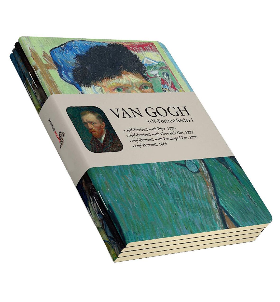 Van Gogh 4'lü Defter Seti 4 - Self-Portrait Series I - Çizgisiz - 64 Sayfa - 14x21cm