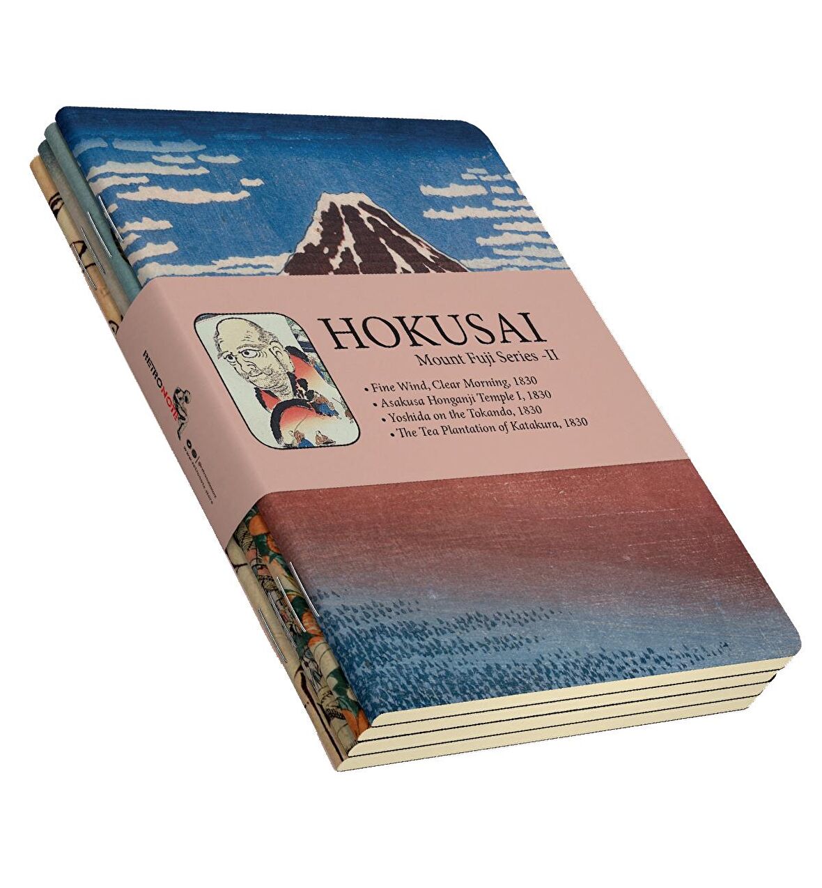 Hokusai 4'lü Defter Seti 2 - Mount Fuji Series II - Çizgisiz - 64 Sayfa - 14x21cm