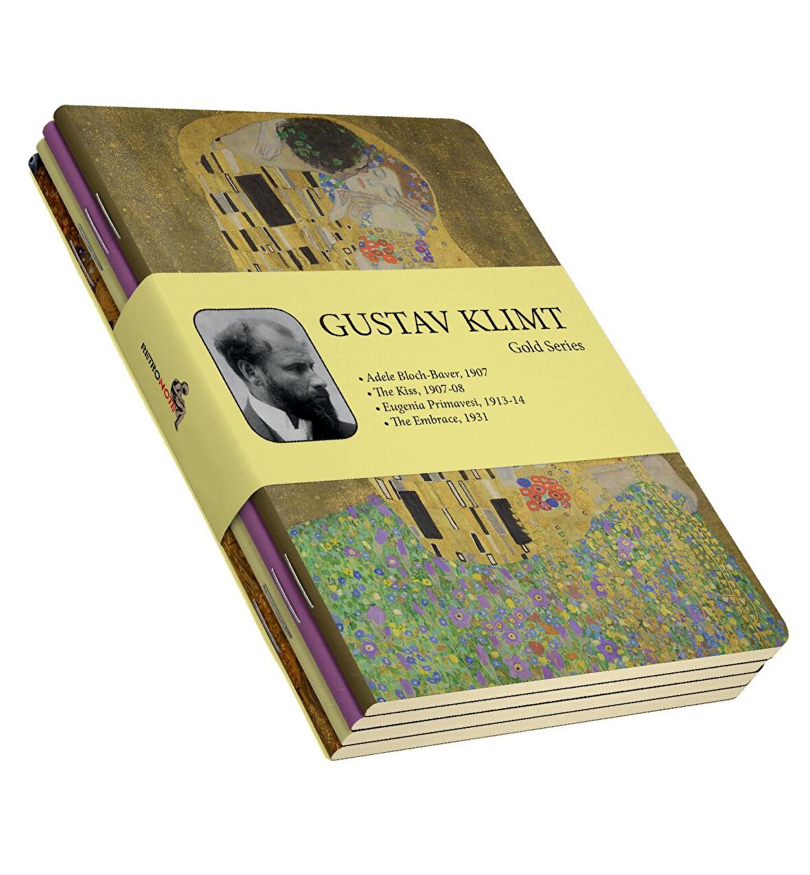 Gustav Klimt 4'lü Defter Seti 1 - Gold Series - Çizgisiz - 64 Sayfa - 14x21cm