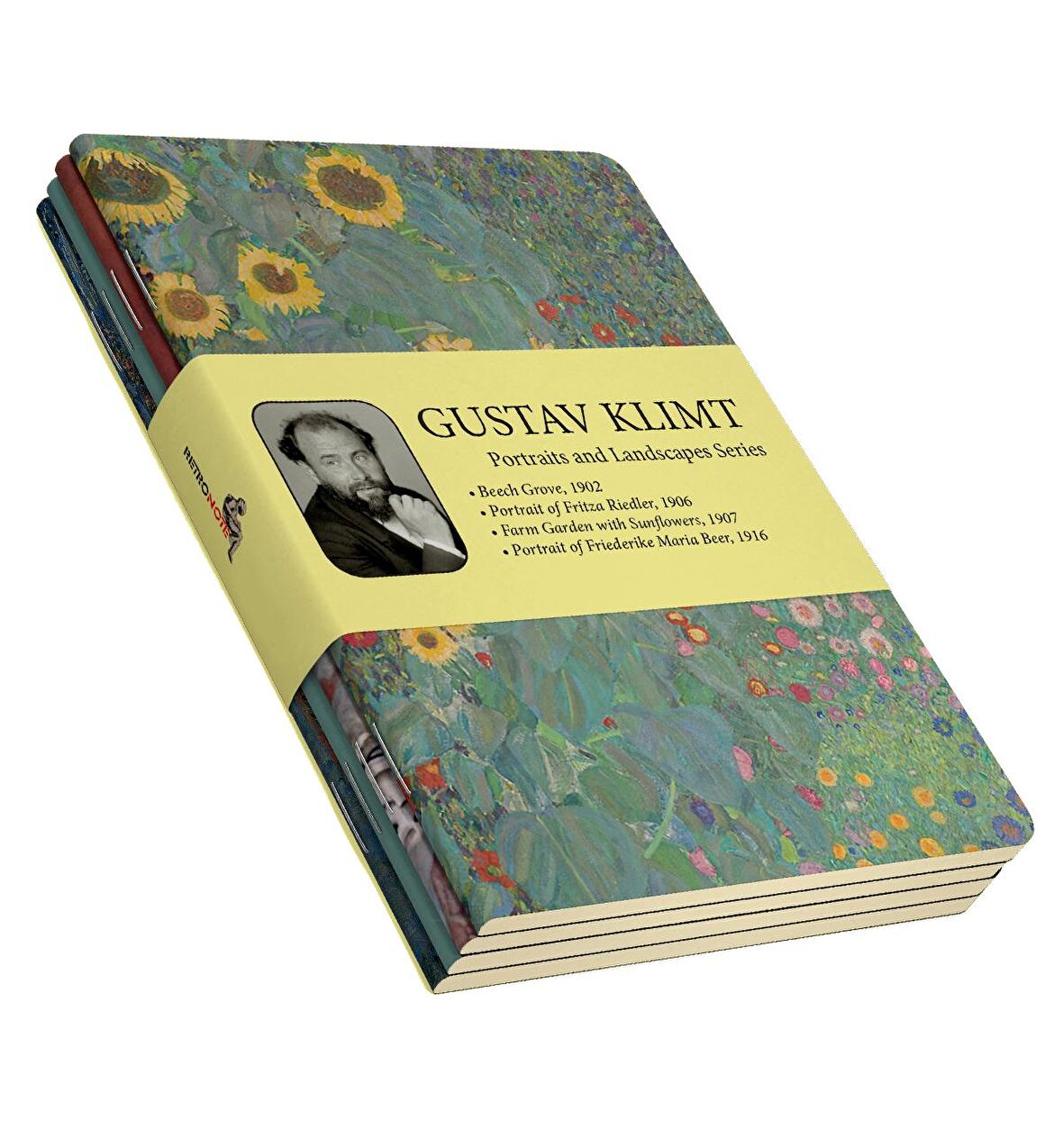 Gustav Klimt 4'lü Defter Seti 2 - Portraits and Landscapes Series - Çizgisiz - 64 Sayfa - 14x21cm