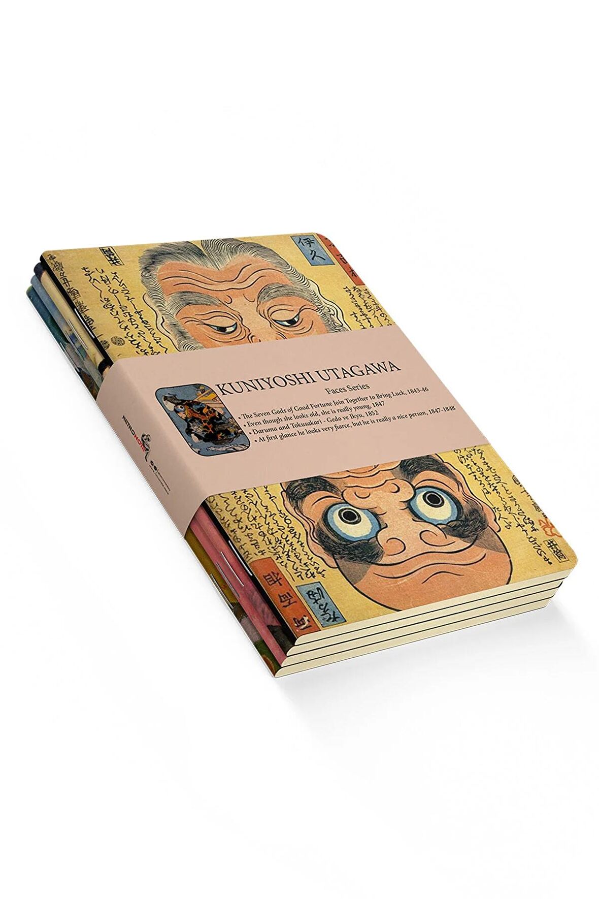 Kuniyoshi Utagawa 4'lü Defter Seti - Faces Series - Çizgisiz - 64 Sayfa - 14x21cm