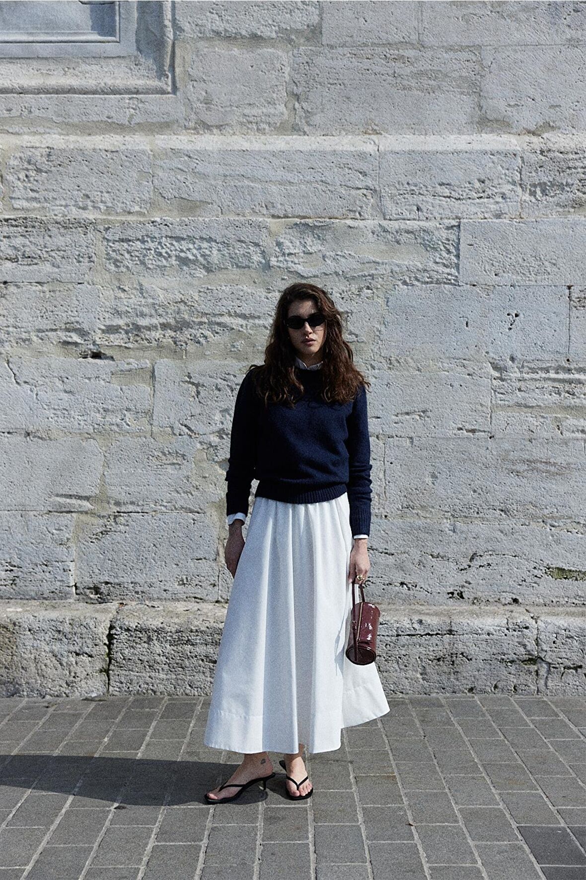 Ekru Day Poplin Kloş Etek