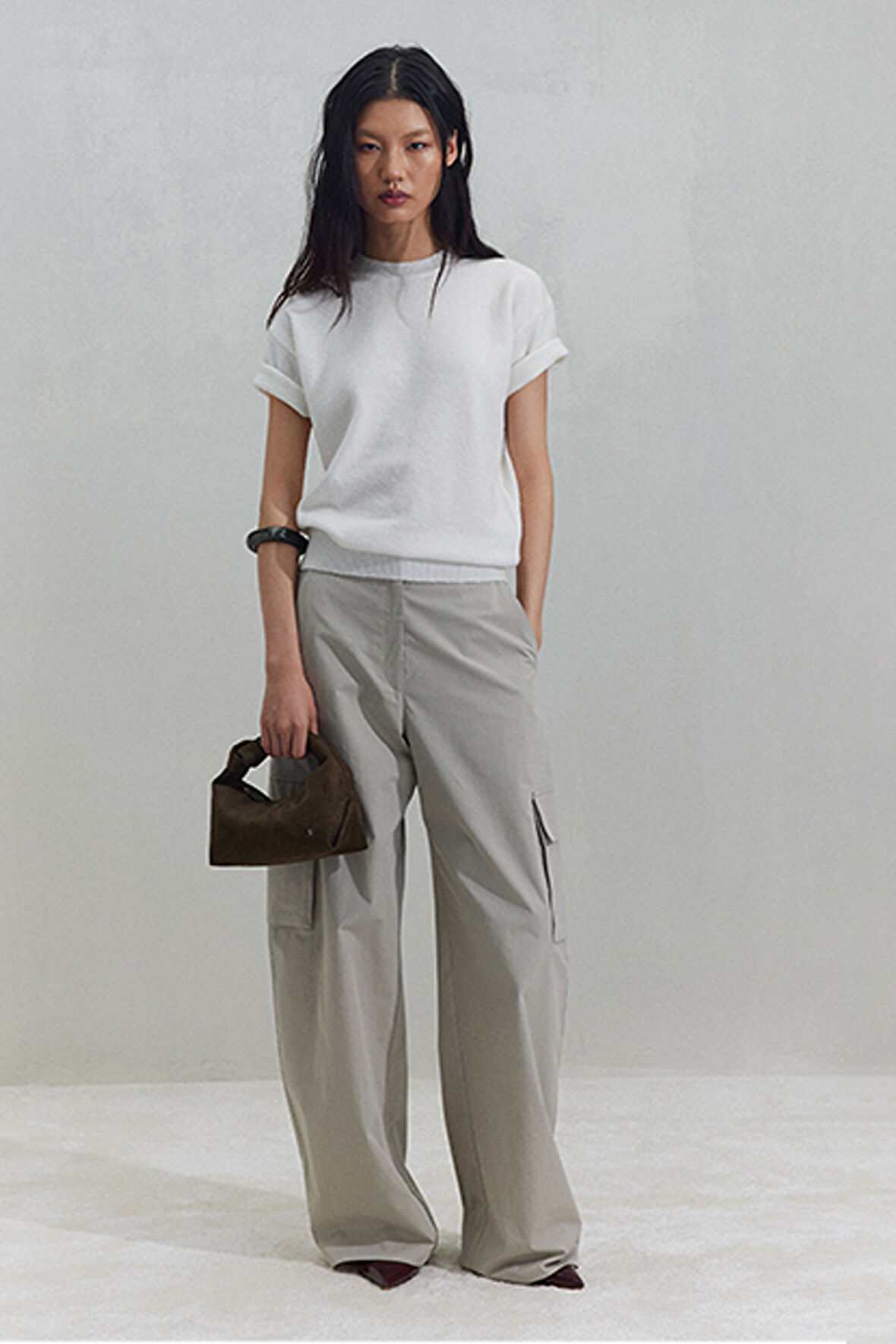 Ekru Robe Kısa Kollu Kazak