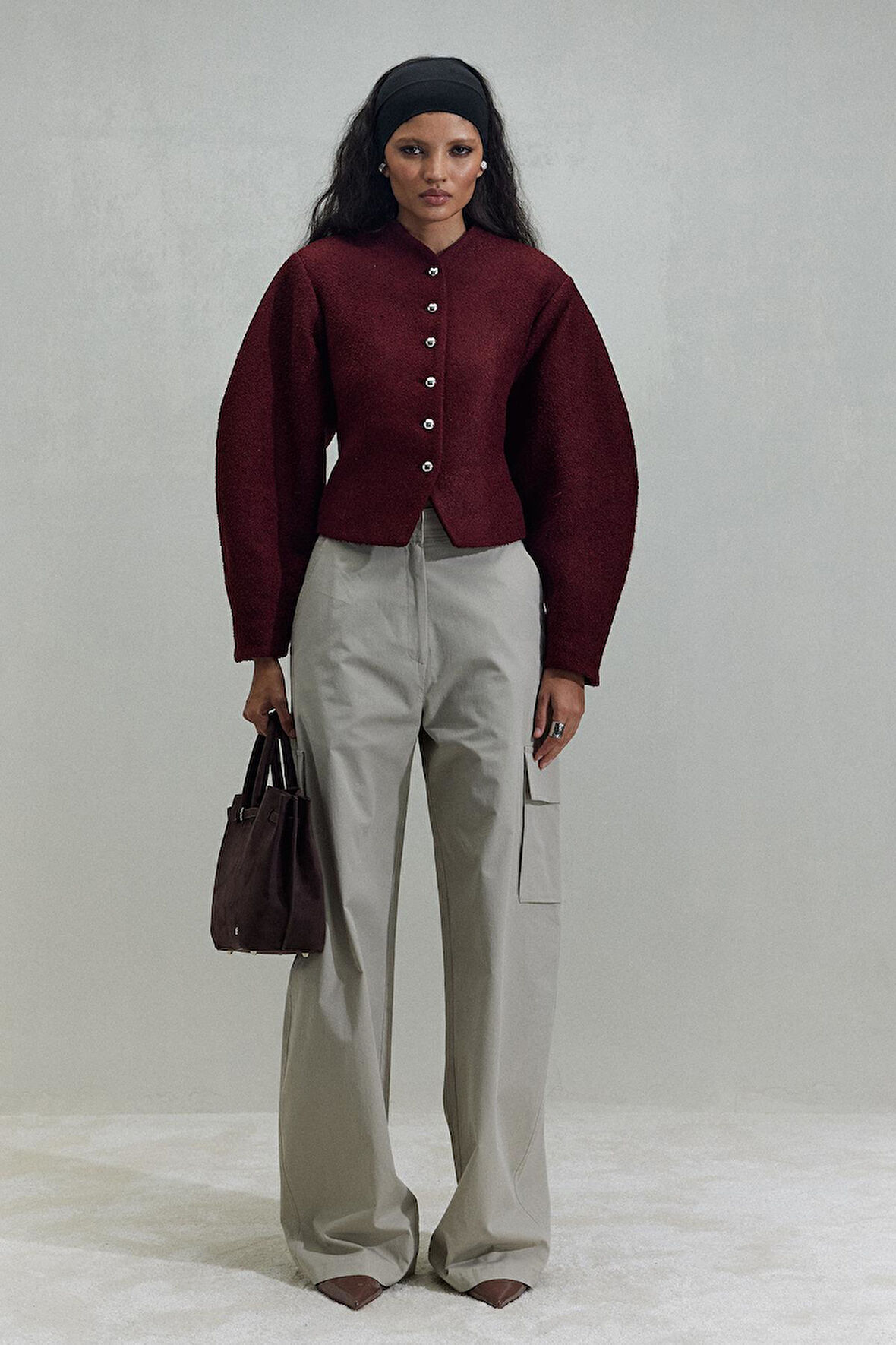 Bordo Gigi Belden Oturtmalı Ceket