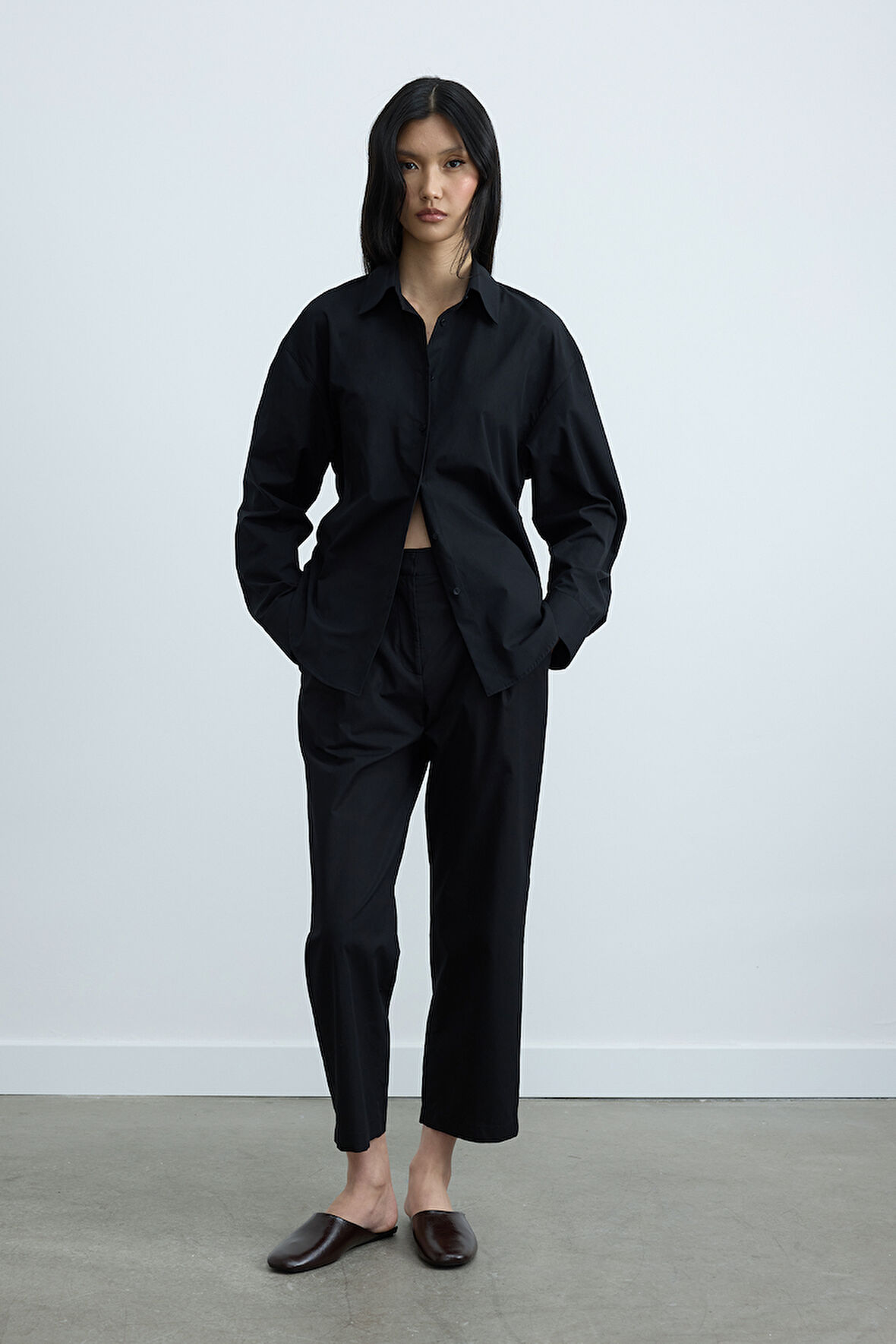 Siyah Paper Poplin Pantolon