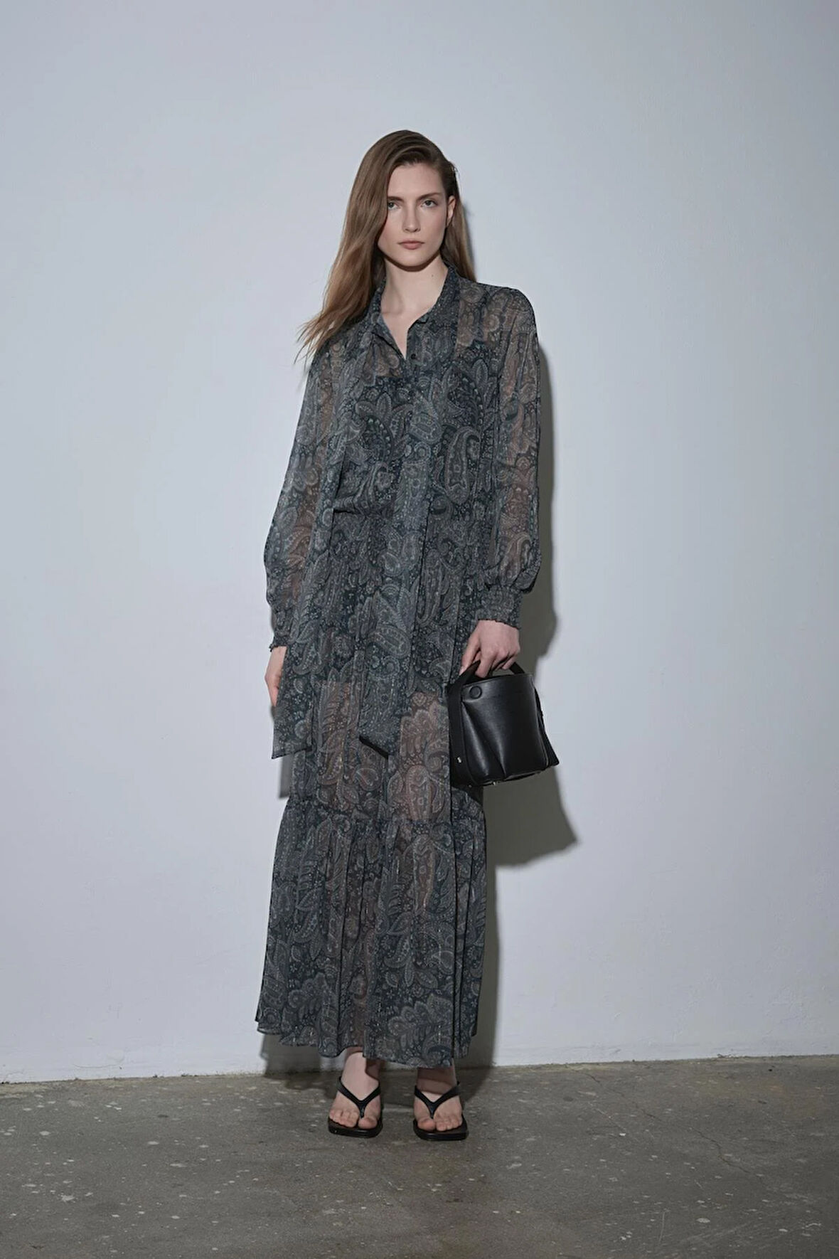 Yeşil Demi Desenli Bohem Elbise