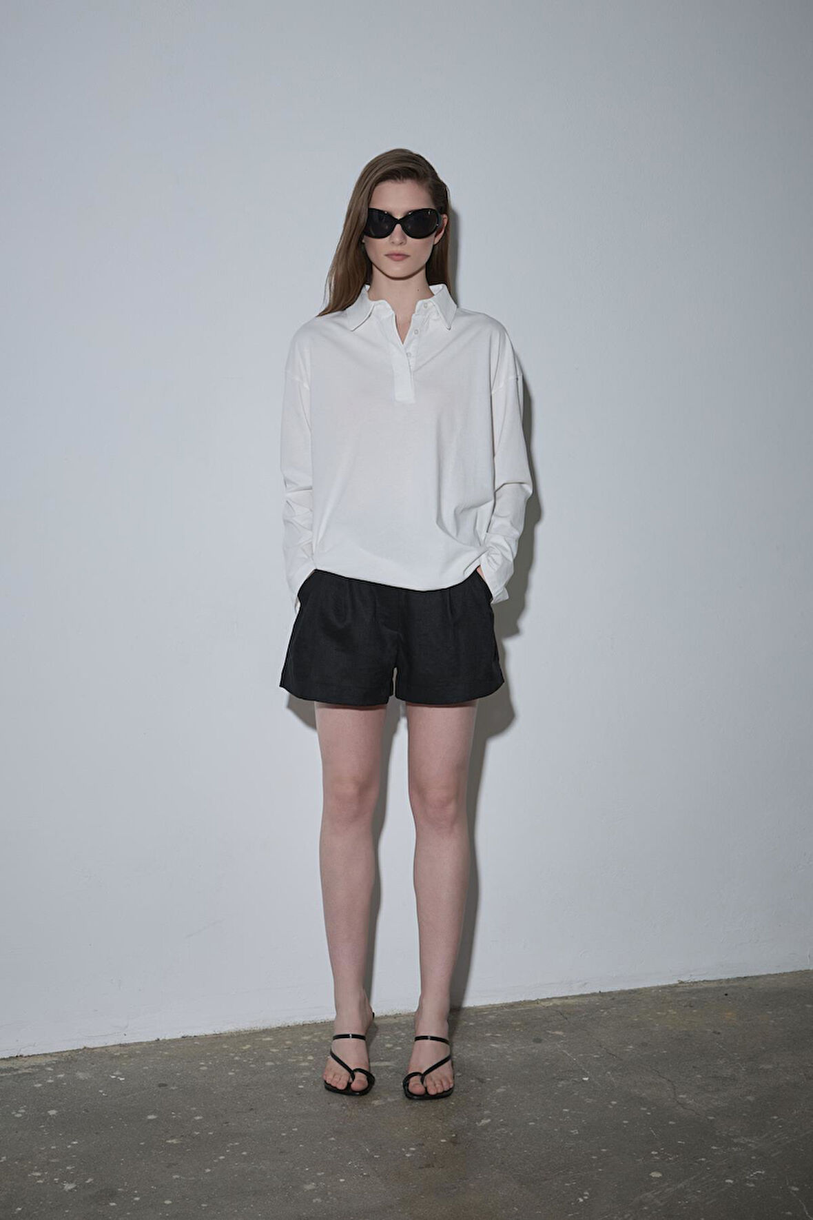 Ekru Polo Yaka Oversize Tişört