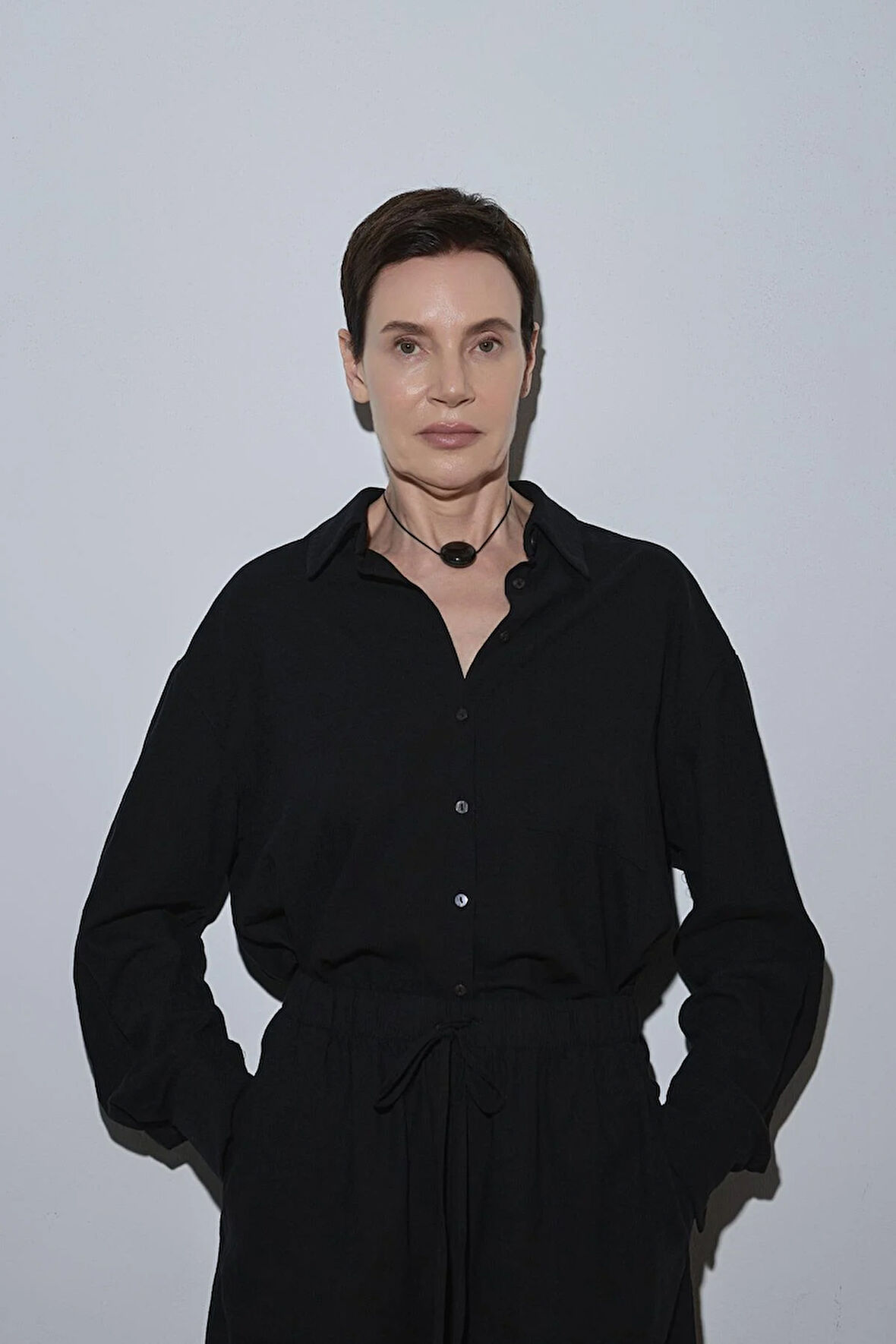 Siyah Serin Oversize Keten Gömlek