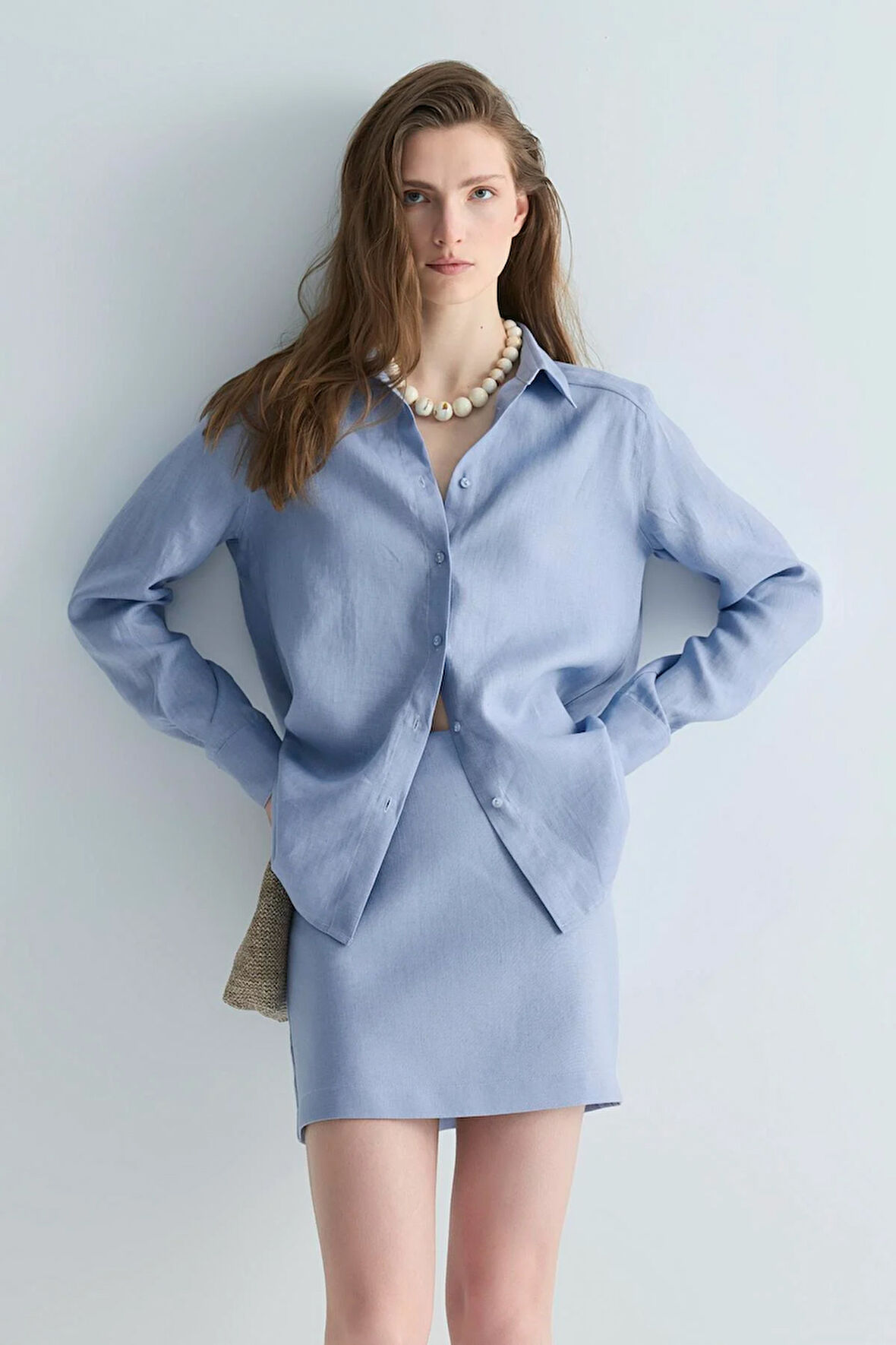 Mavi %100 Keten Nora Gömlek