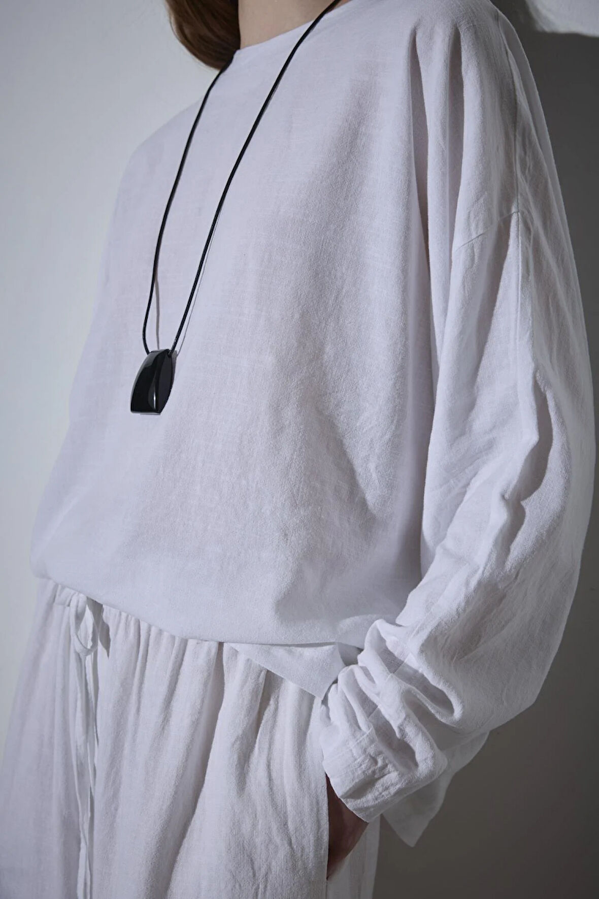 Beyaz Ole Oversize Keten Bluz