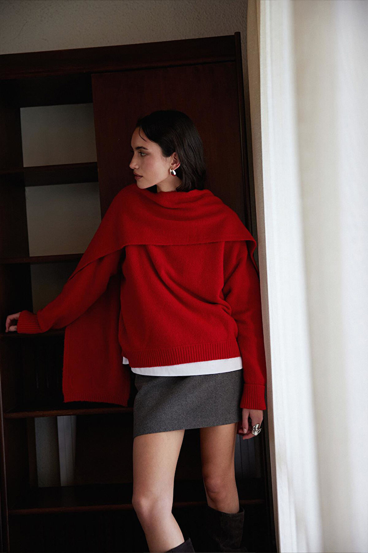 Kırmızı Bella Oversize Kazak