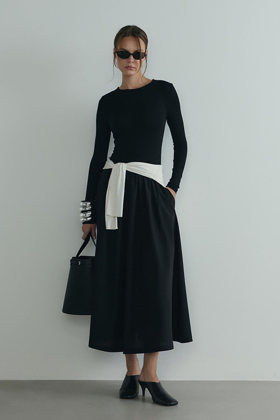 Siyah Harper Kontrast Elbise