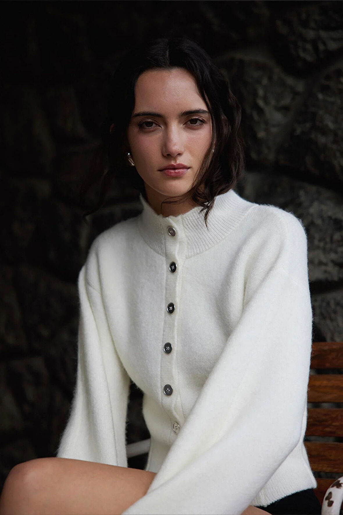 Ekru Mindy Balon Kol Triko Hırka