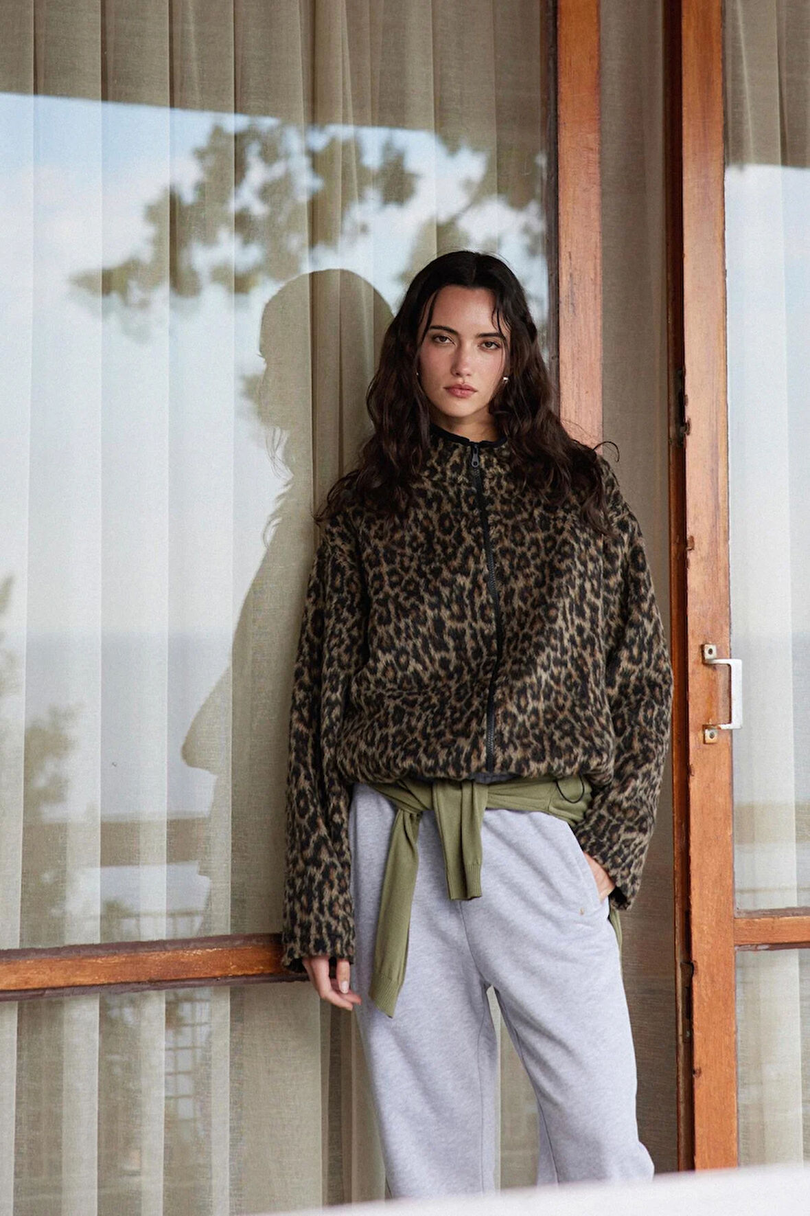 Kahverengi Leo Oversize Fermuarlı Ceket