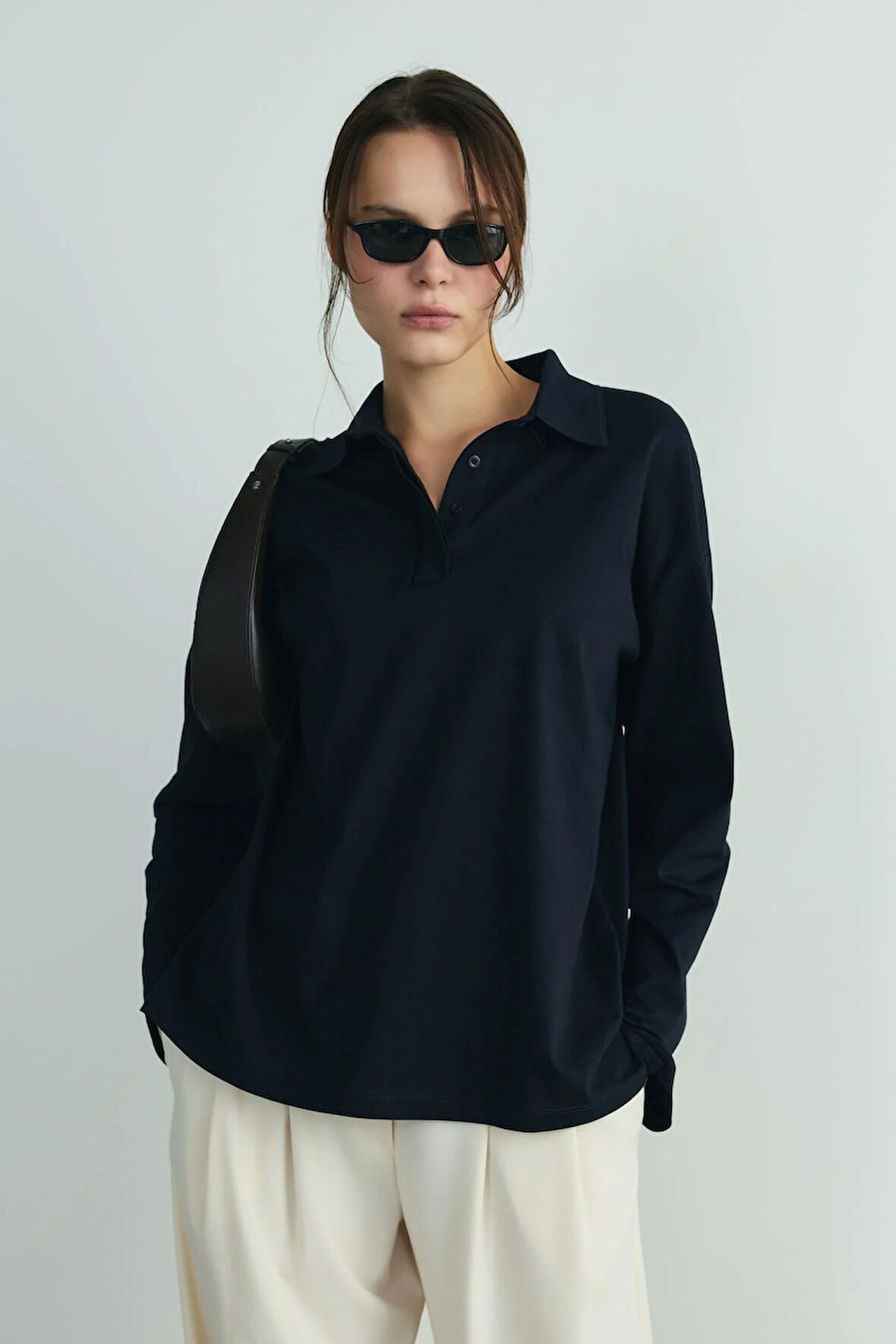 Lacivert Polo Yaka Oversize Tişört