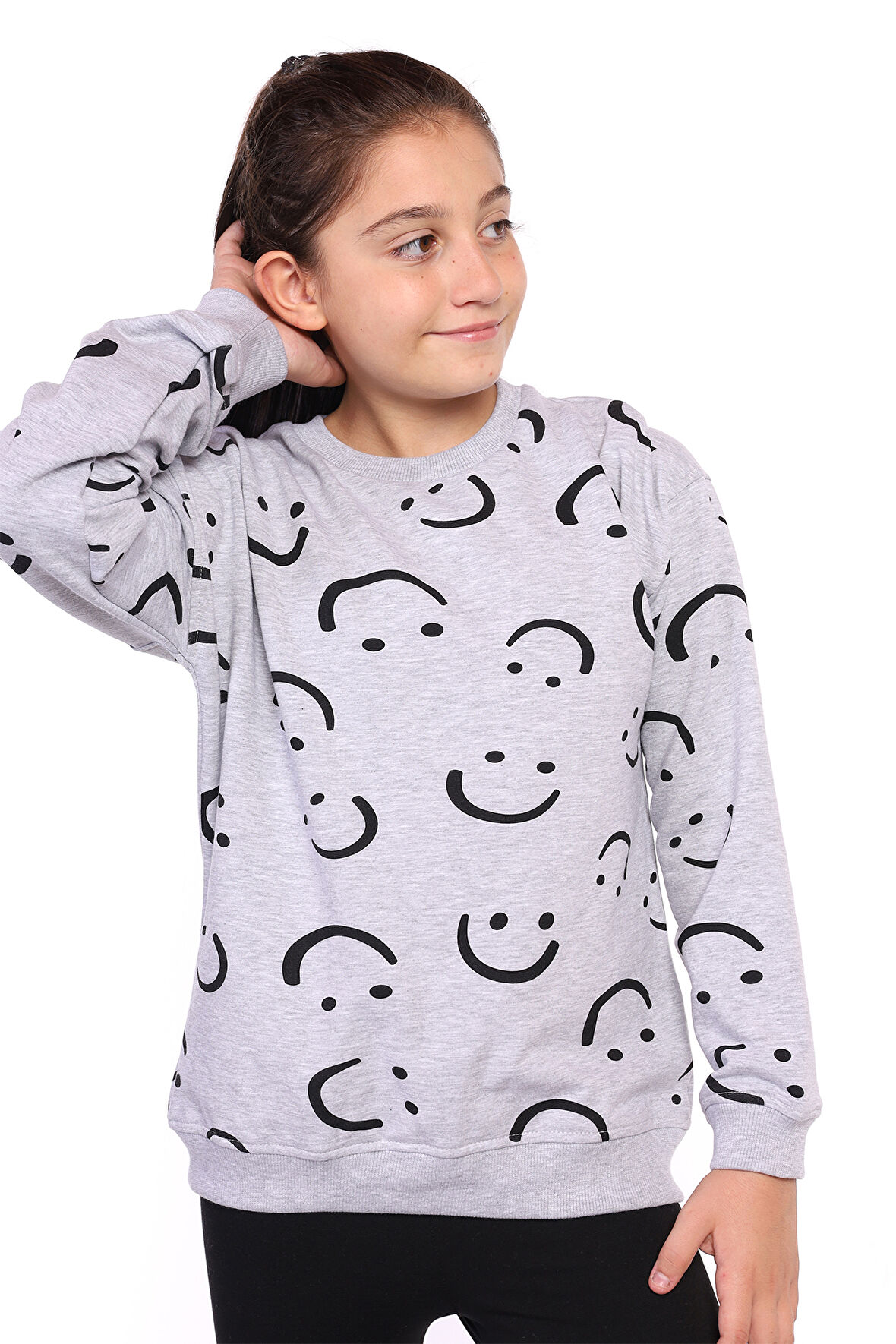 Toontoy Kız Çocuk Komple Gülen İfade Baskılı Sweatshirt