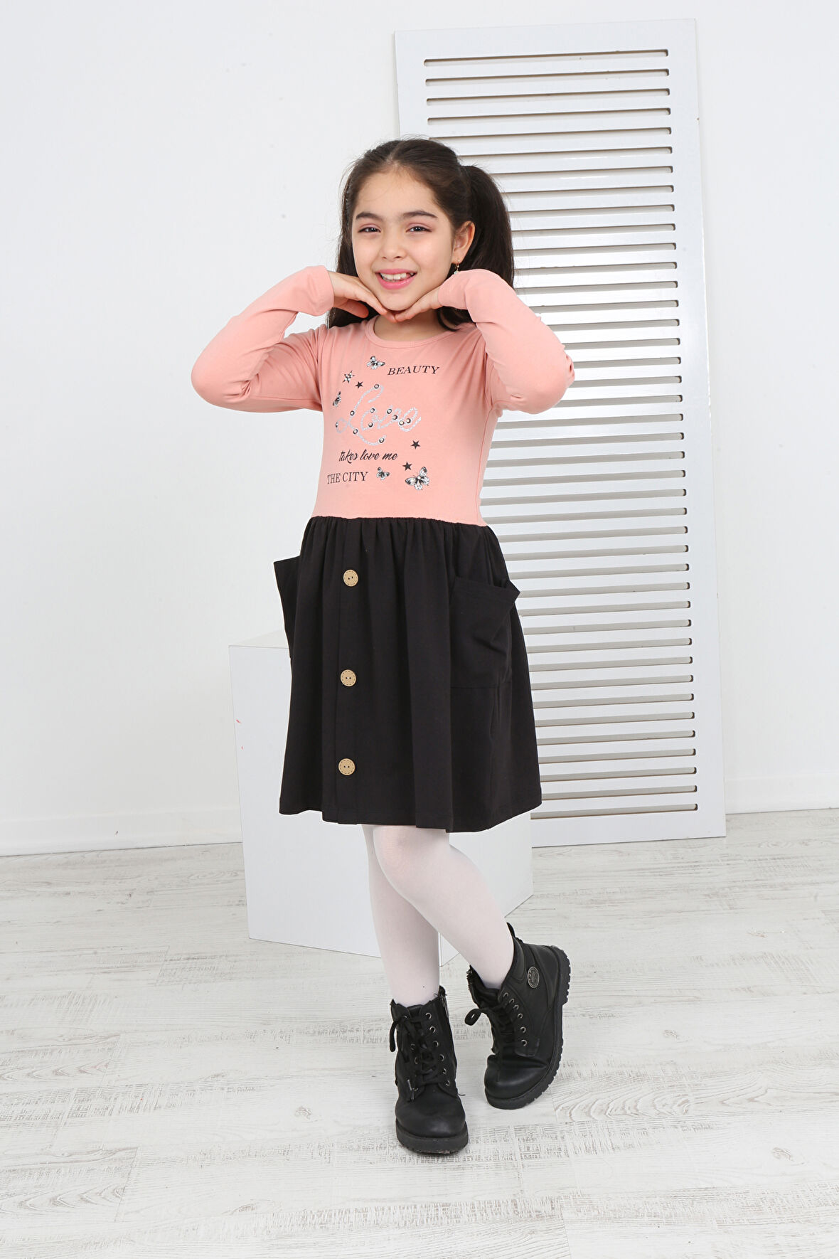 Toontoy Kız Çocuk Beauty Love Baskılı Elbise