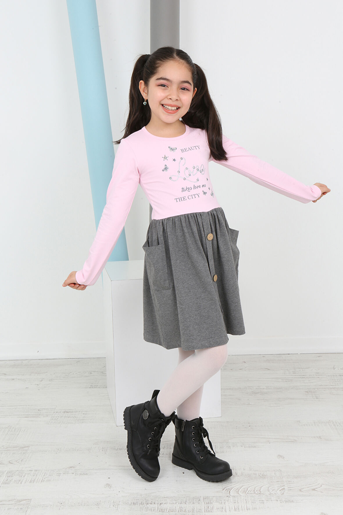 Toontoy Kız Çocuk Beauty Love Baskılı Elbise