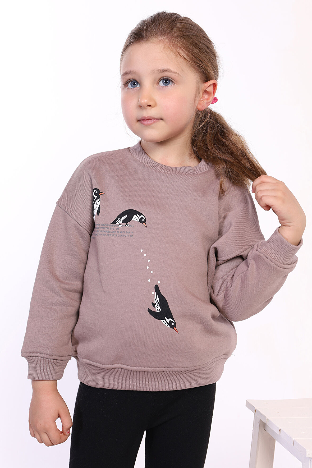 Toontoy Kız Çocuk Penguen Baskılı Sweatshirt