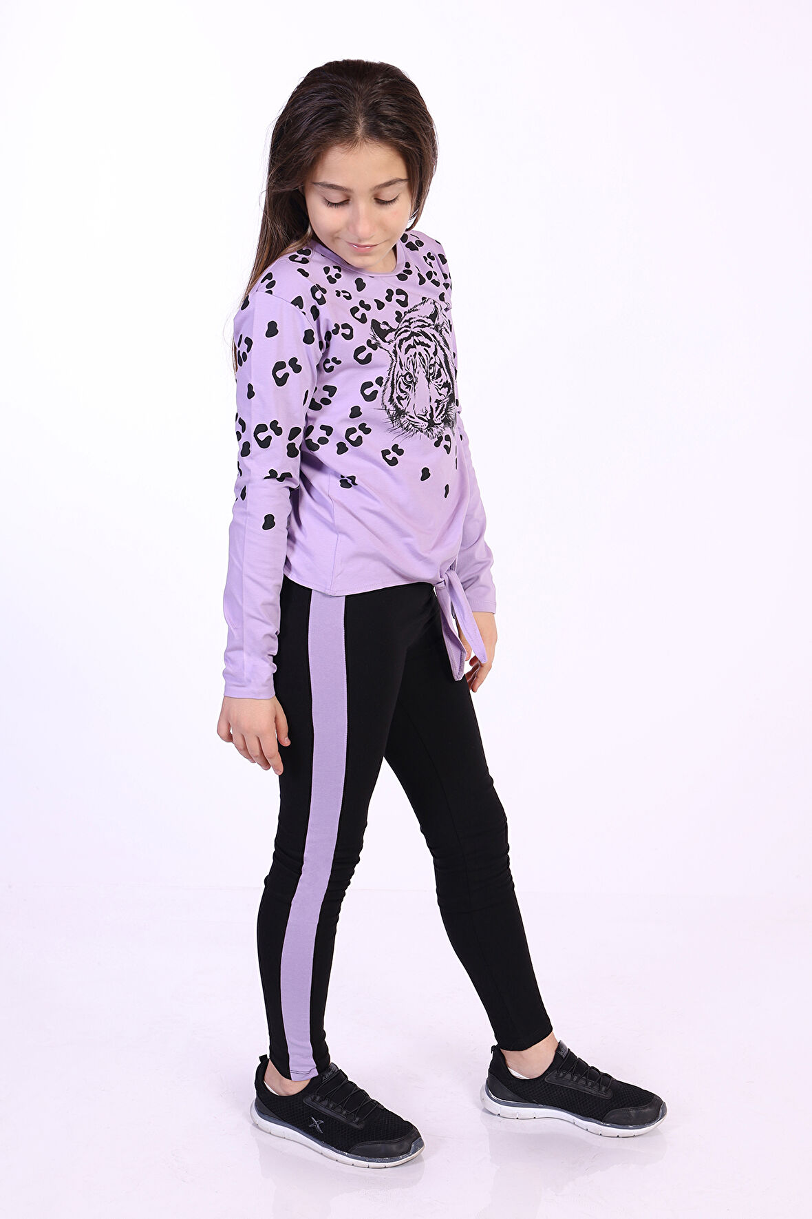 Toontoy Kız Çocuk Leopar Baskılı Taytlı Takım