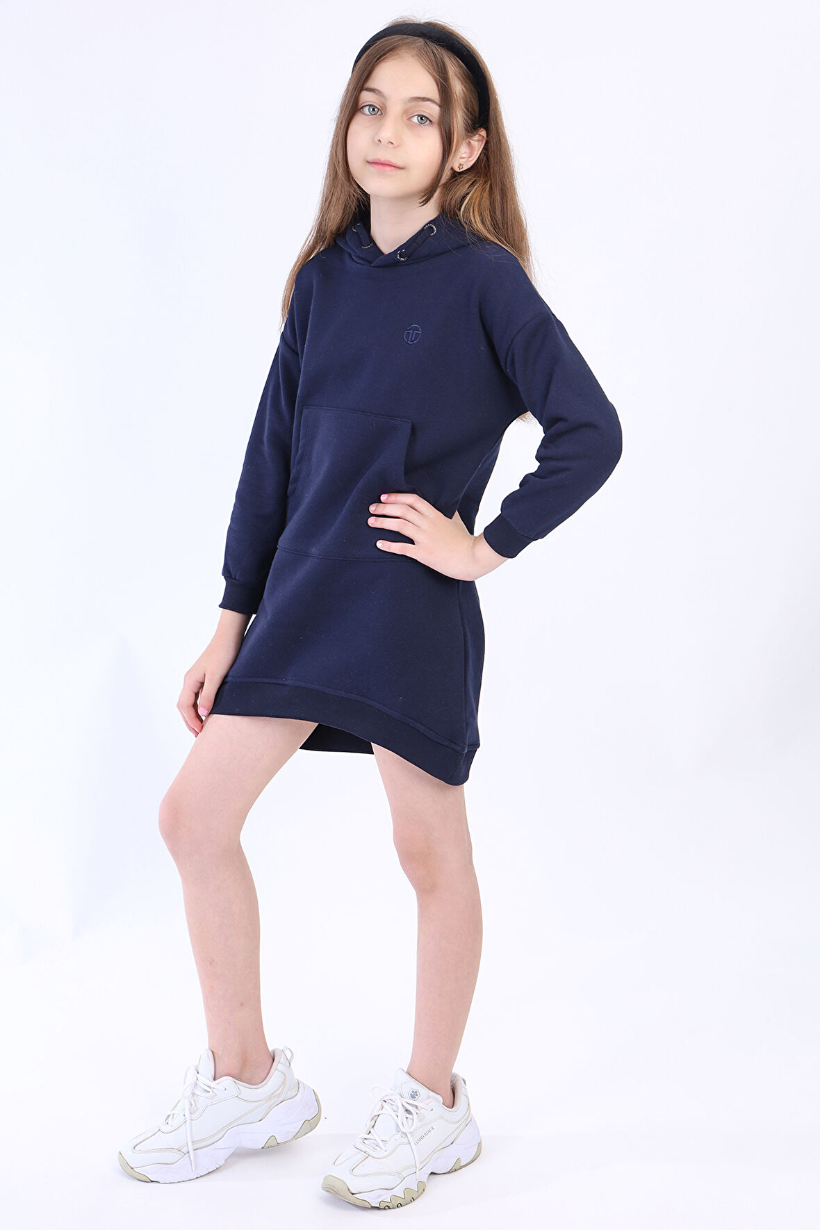 Toontoy Kız Çocuk Kapüşonlu Cepli Elbise