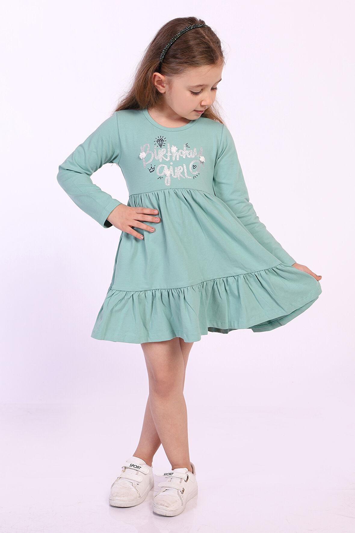 Toontoy Kız Çocuk Birthday Girl Baskılı Elbise