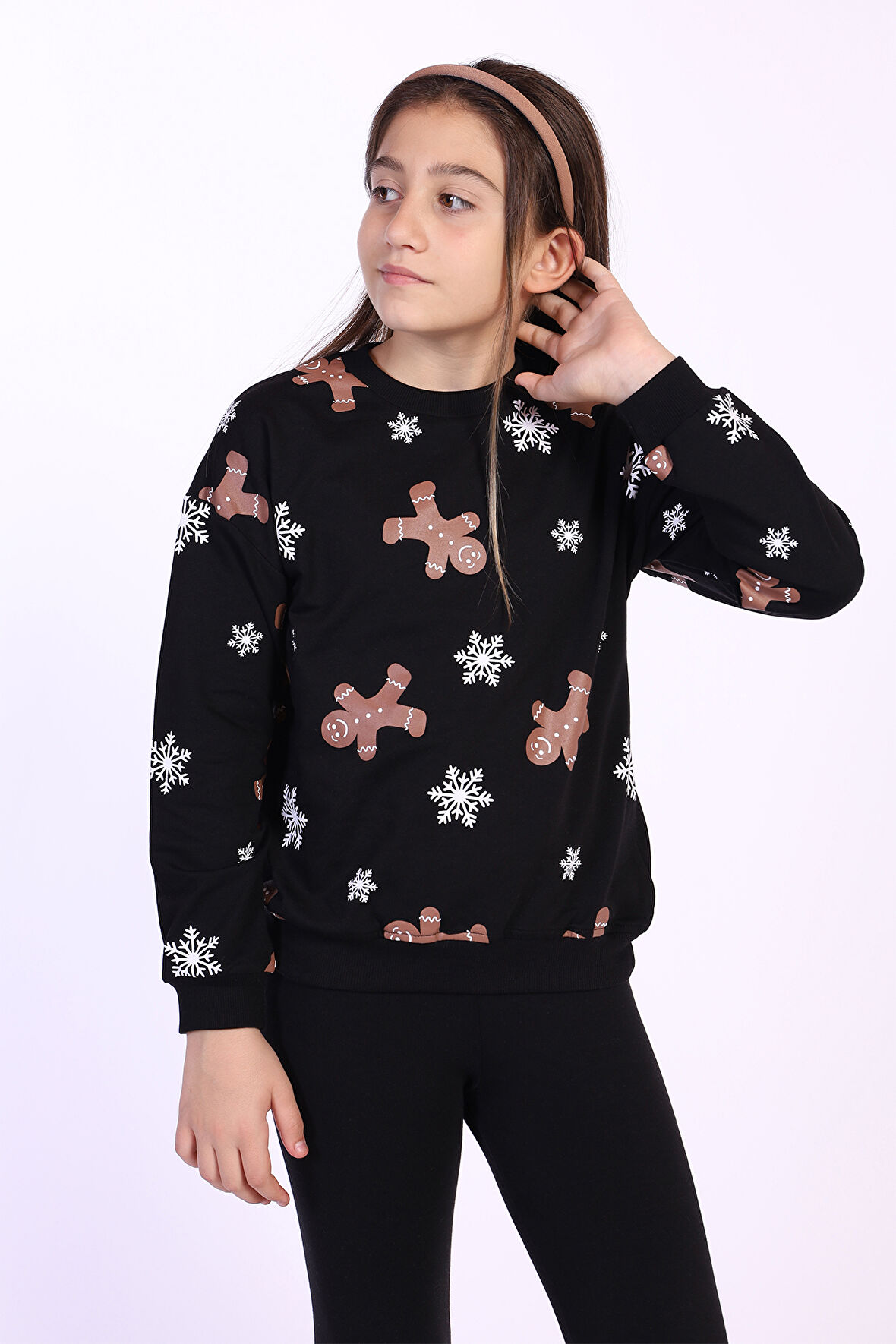Toontoy Kız Çocuk Kar Taneli Kurabiye Baskılı Sweatshirt