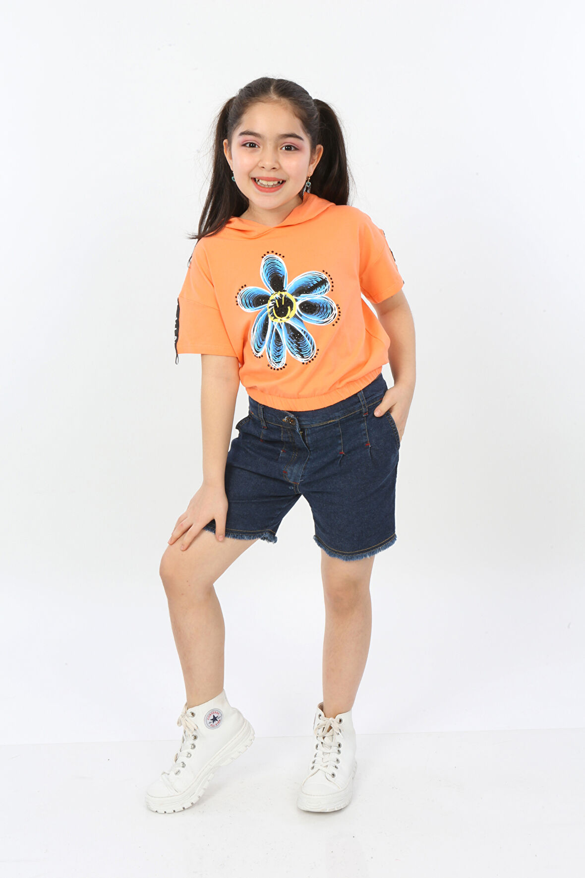 Toontoy Kız Çocuk Önü Çiçek Baskılı Tişört