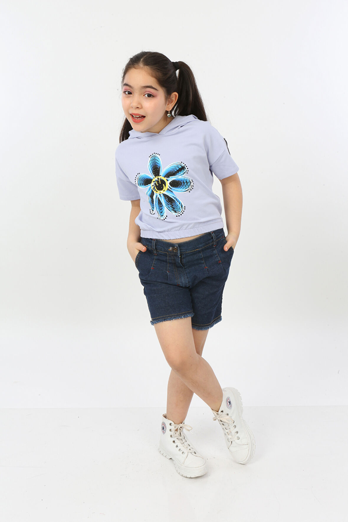 Toontoy Kız Çocuk Önü Çiçek Baskılı Tişört