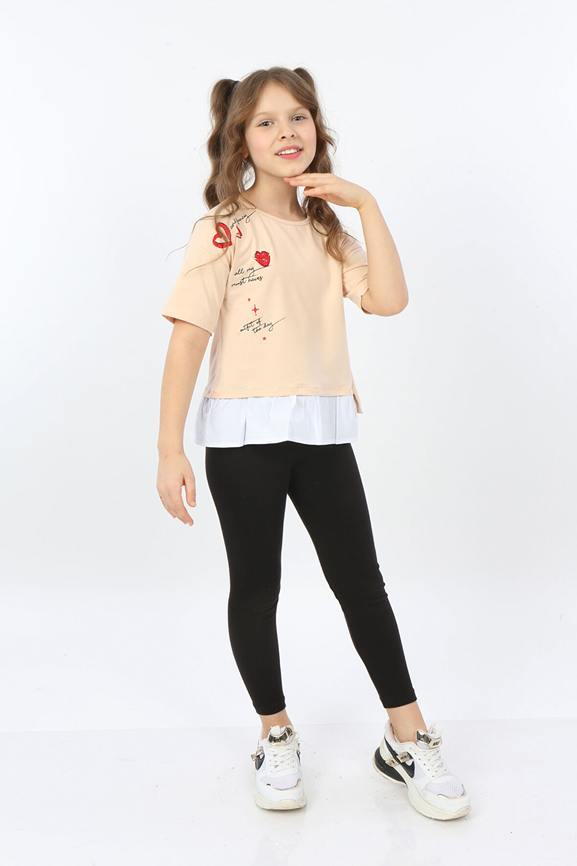 Toontoy Kız Çocuk Cool And Fancy Yazılı Kalp Baskılı Tişört