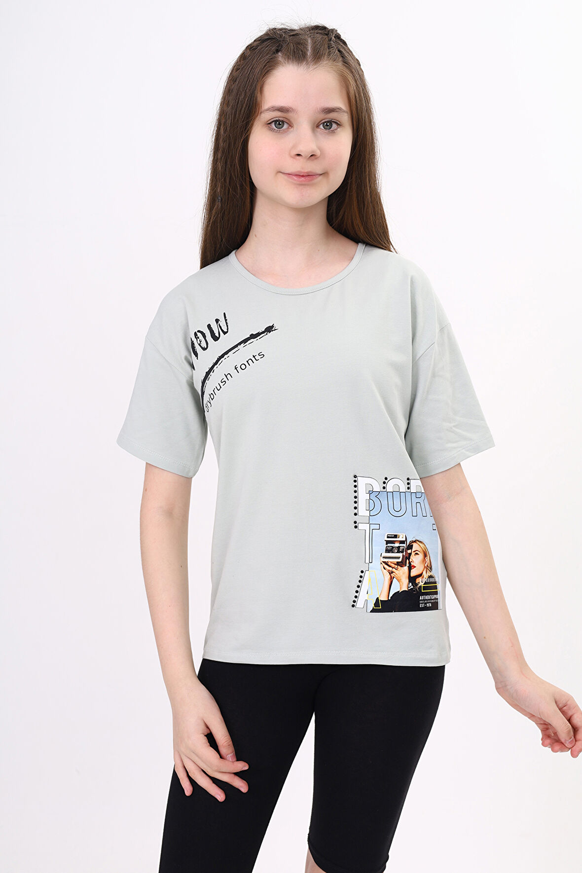 Toontoy Kız Çocuk Bornta Baskılı Tişört